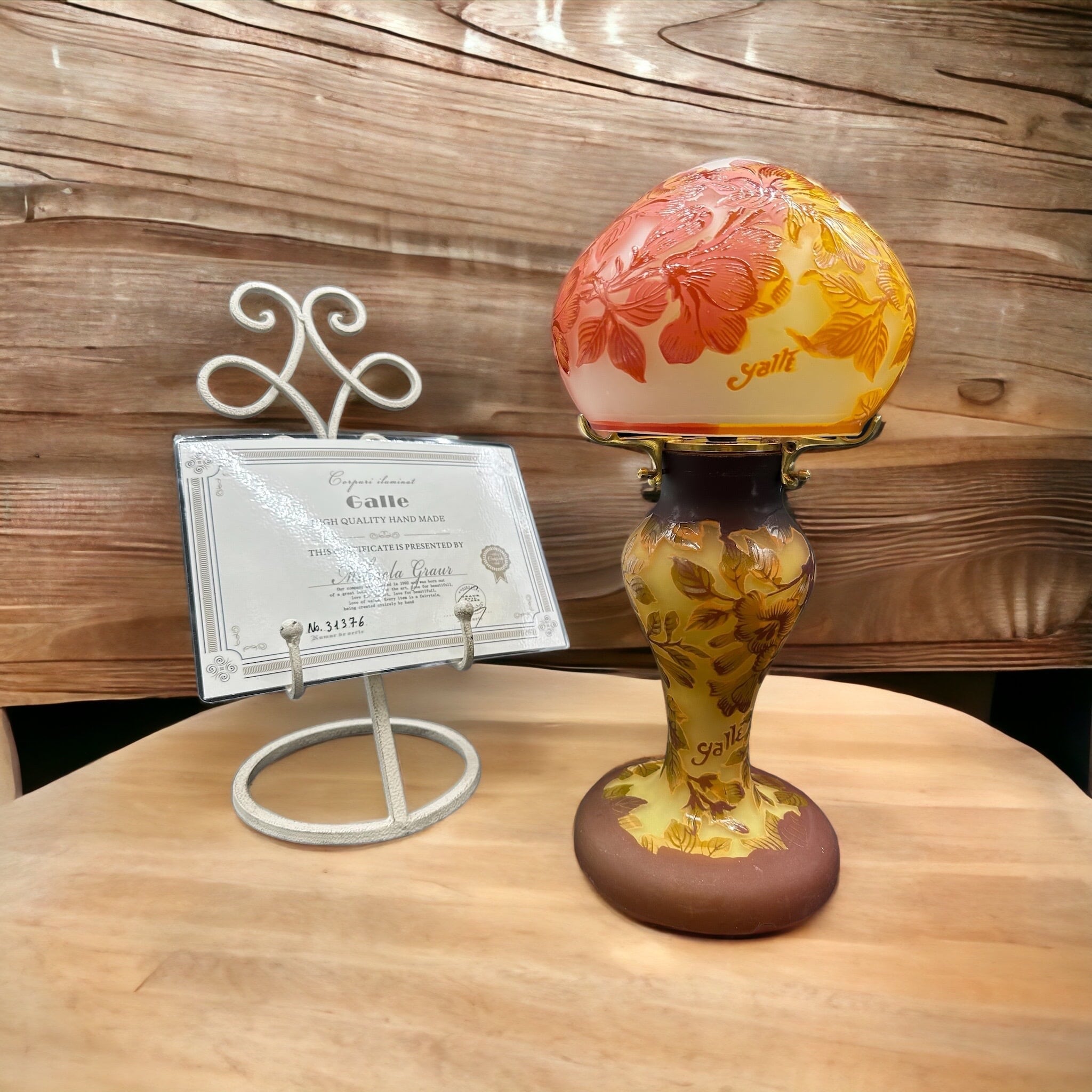 高さ33㎝【希少】エミールガレ風 レプリカ ランプ 卓上照明 エミール