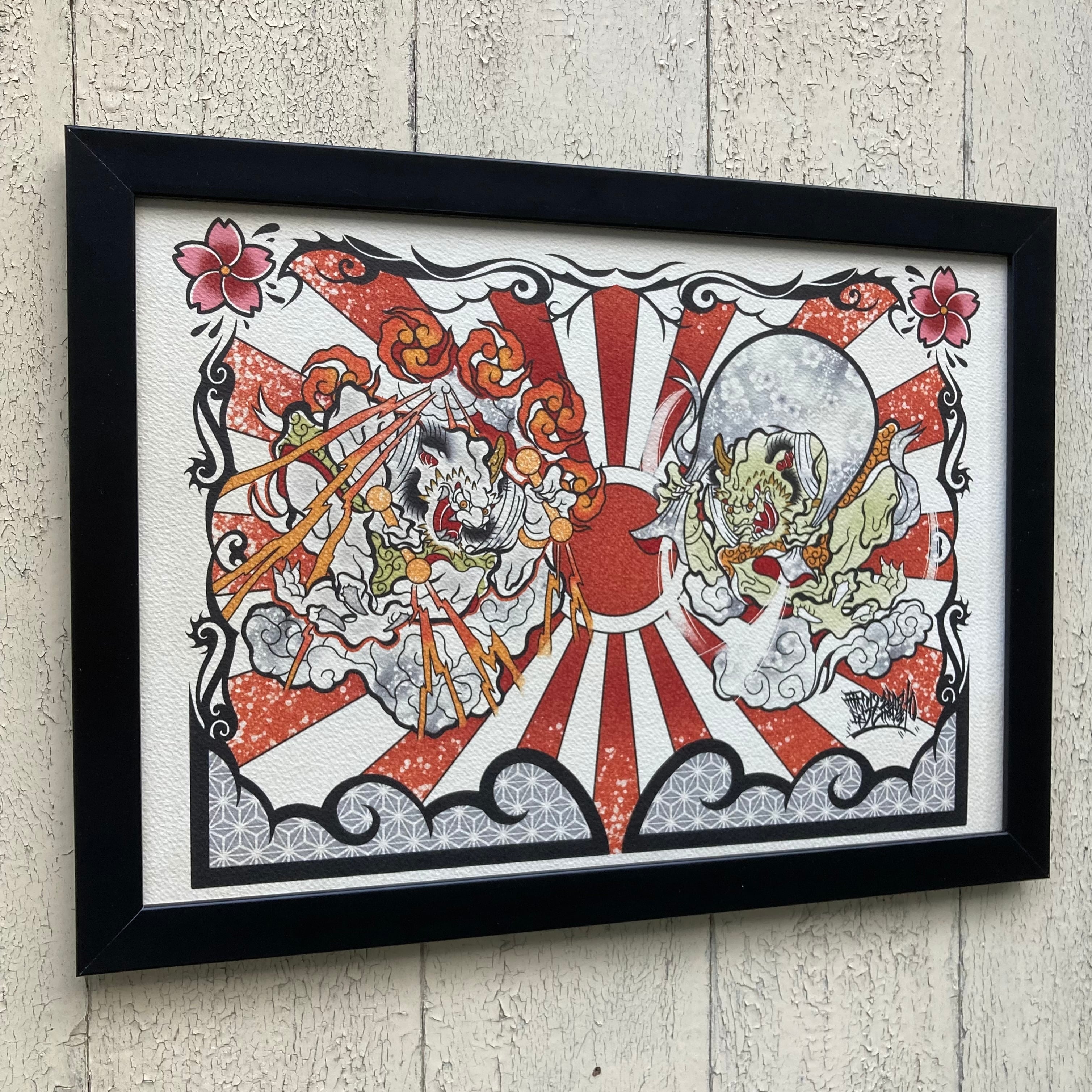 尾九 画 風神雷神ノ図 A4サイズ フレーム付き | bbqcomic