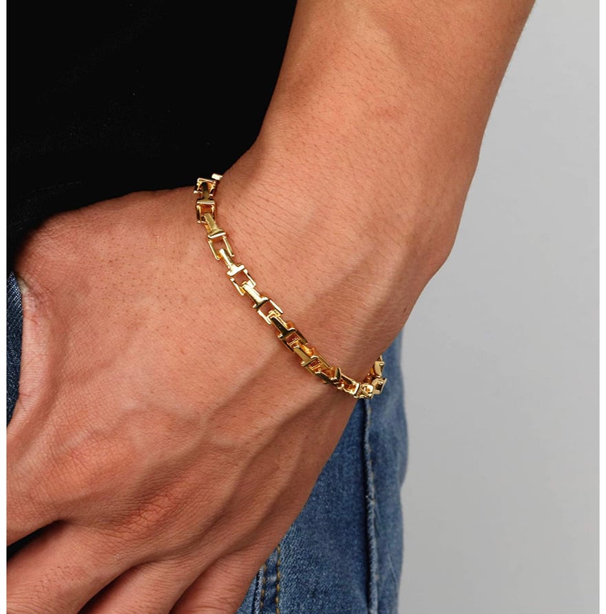 18金仕上げ Tチェーンブレスレット ゴールド 金 メンズ ブレスレット