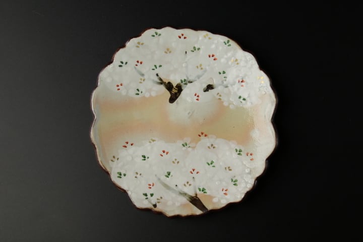 B409b 「乾山写 紅葉に流れ銘々皿」5枚 京焼 金彩銀彩 作者