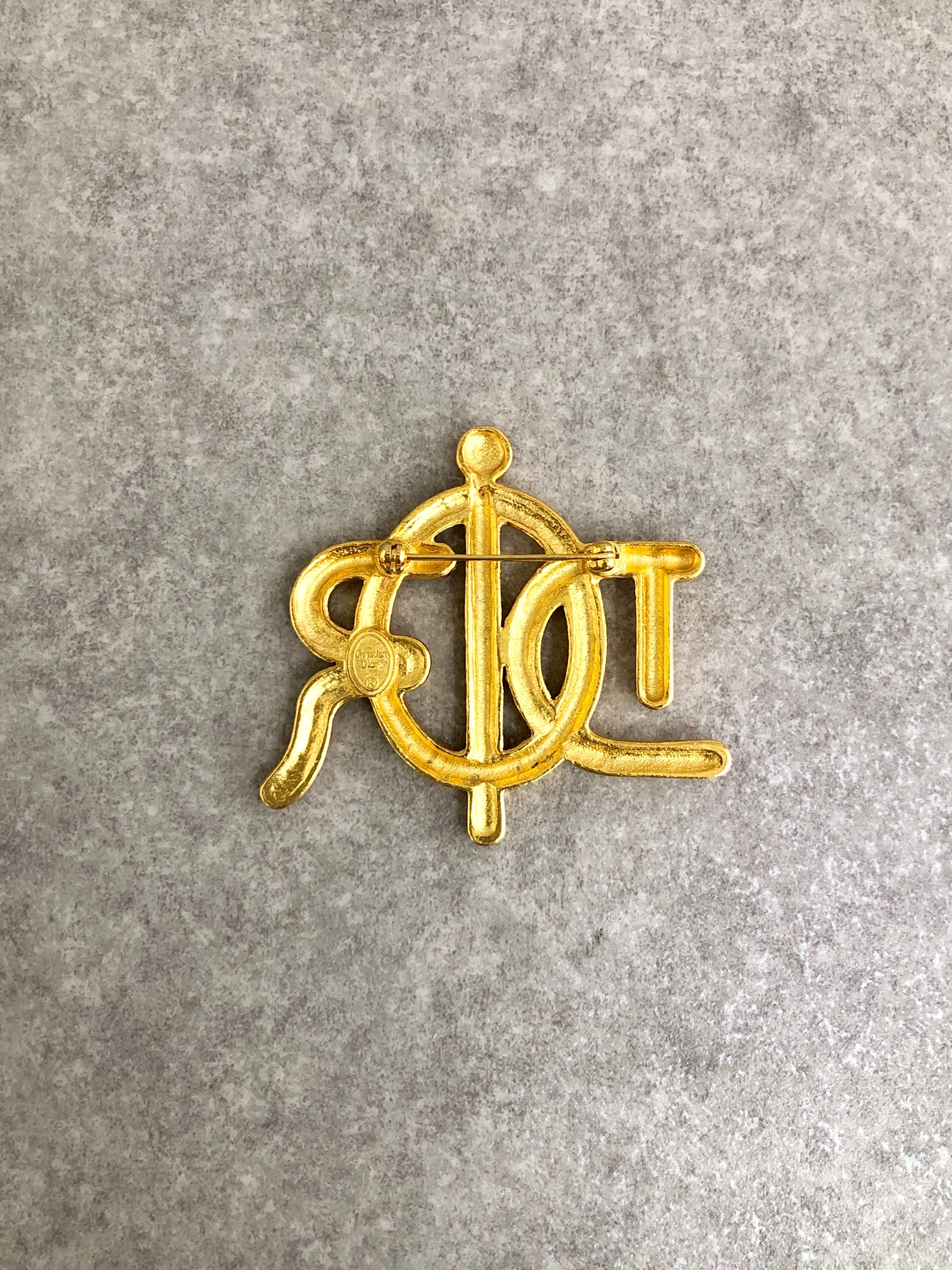 Christian Dior クリスチャン ディオール ブローチ ロゴ ストーン