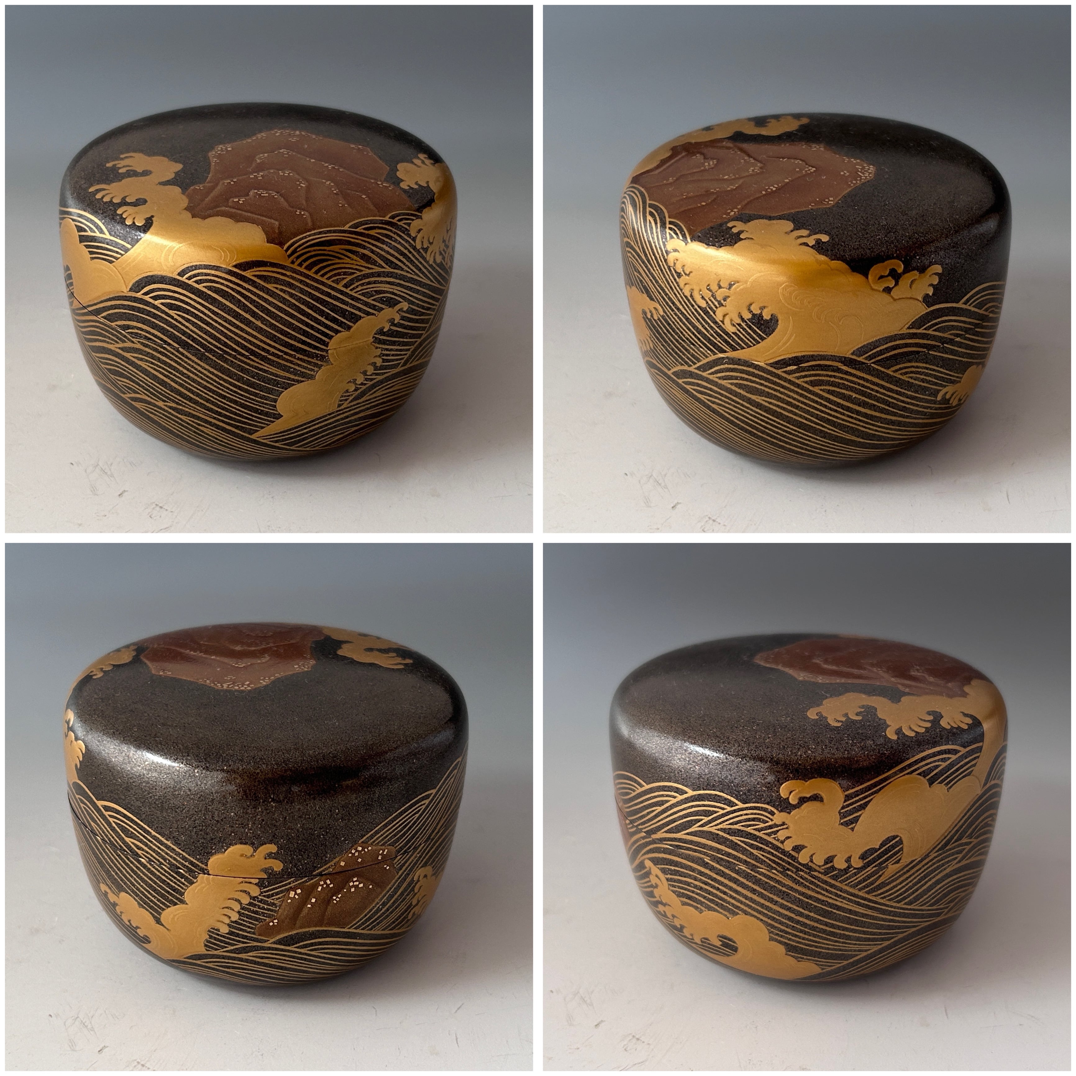 茶道具 銀地 岩波蒔絵 平棗 夏目有彦 共箱 漆芸 茶会 茶器 薄茶 稽古