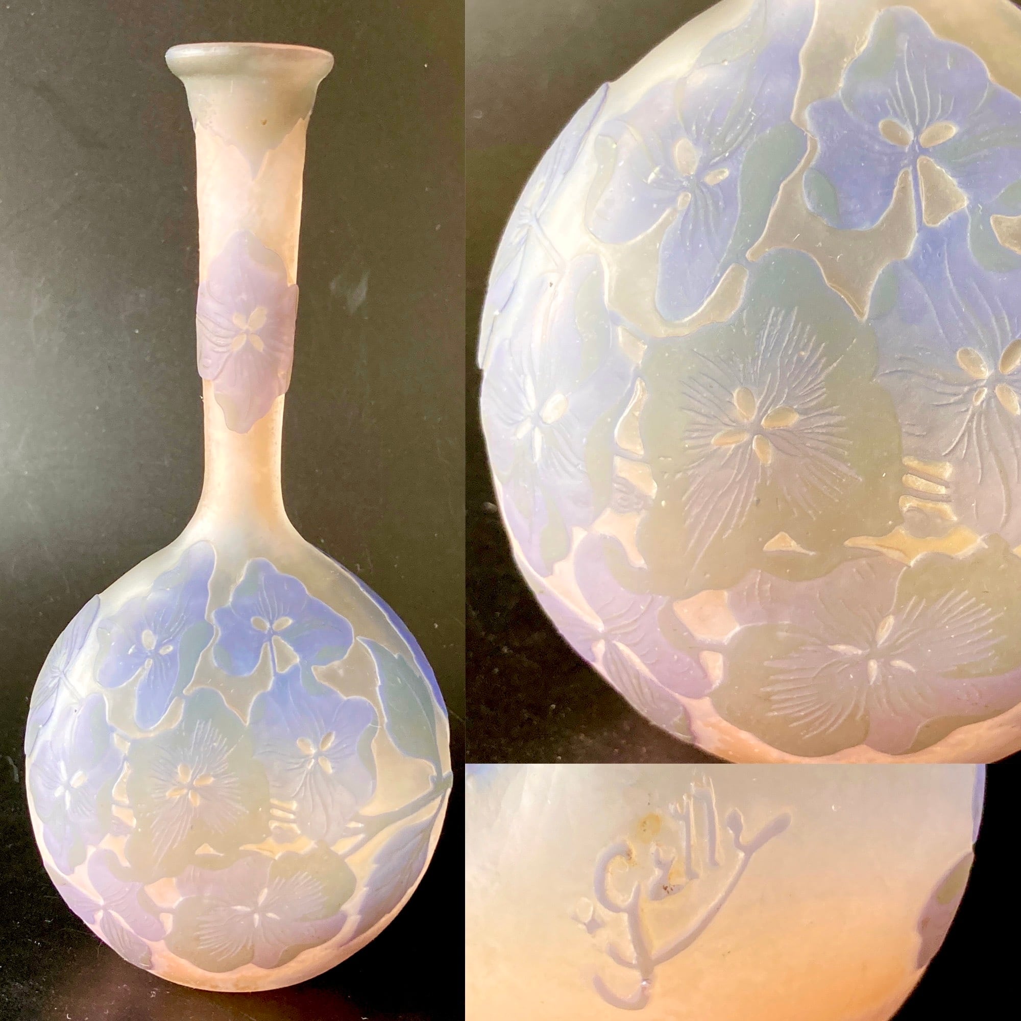 エミール ガレ 特大 群像紋 花器 花瓶 技法スフレ 被せガラス 高さ20