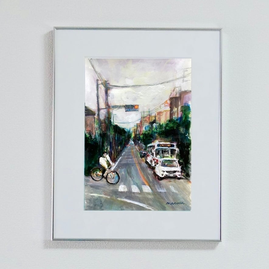 送料無料 「18時の浄水通り」原画 フレーム付き アクリル画 （アート