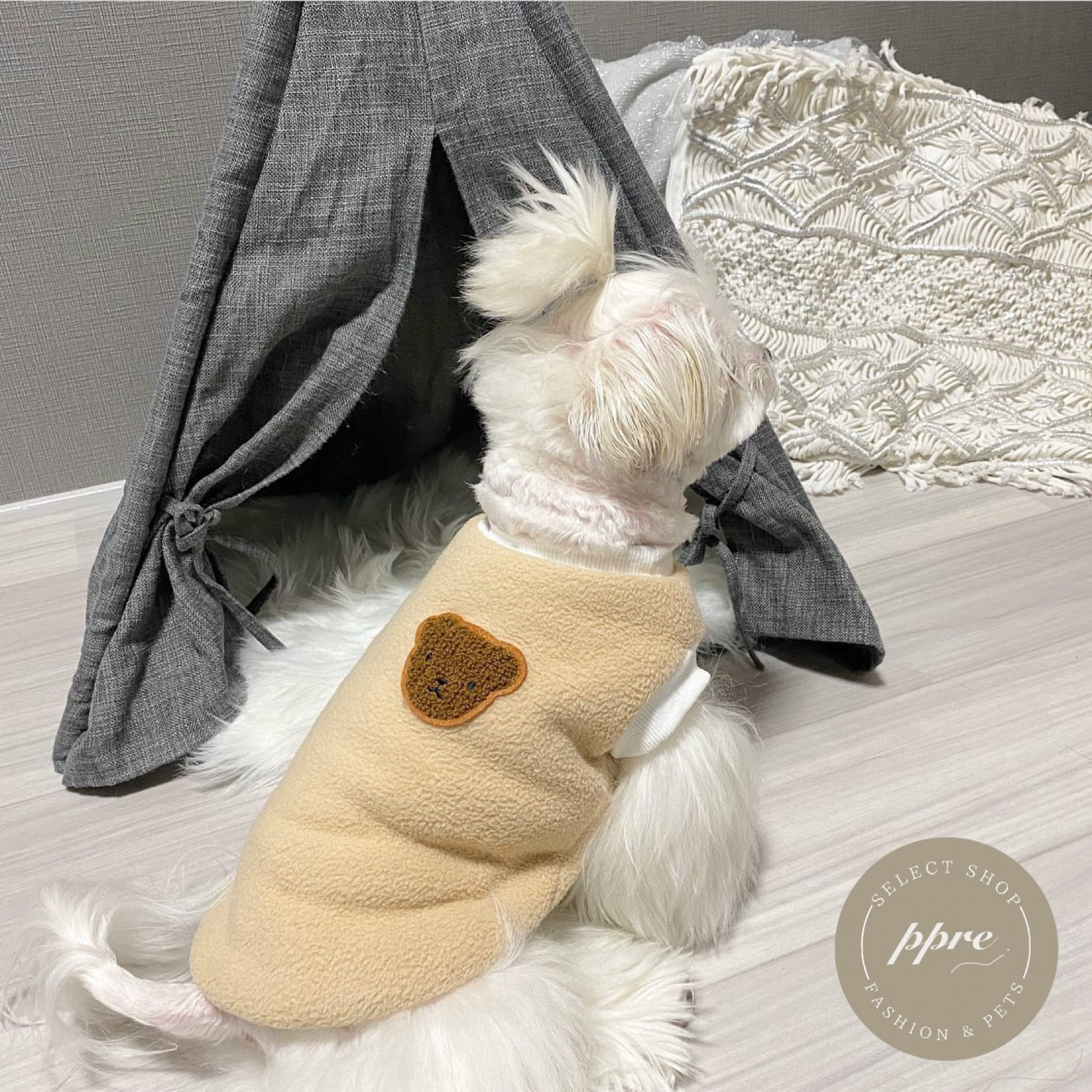 フリース くまちゃん ワッペン ドッグウェア ベージュ 犬服 | ppre