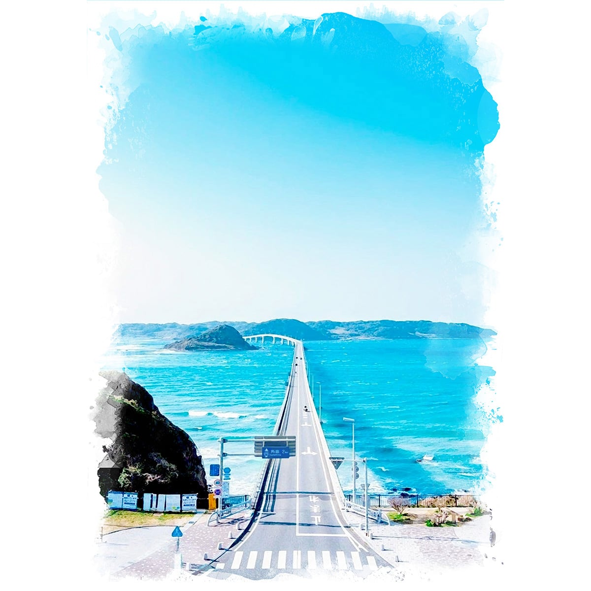 水彩画 風景画 木製フレーム付き 水彩風景画 木製フレーム付き 約21cm