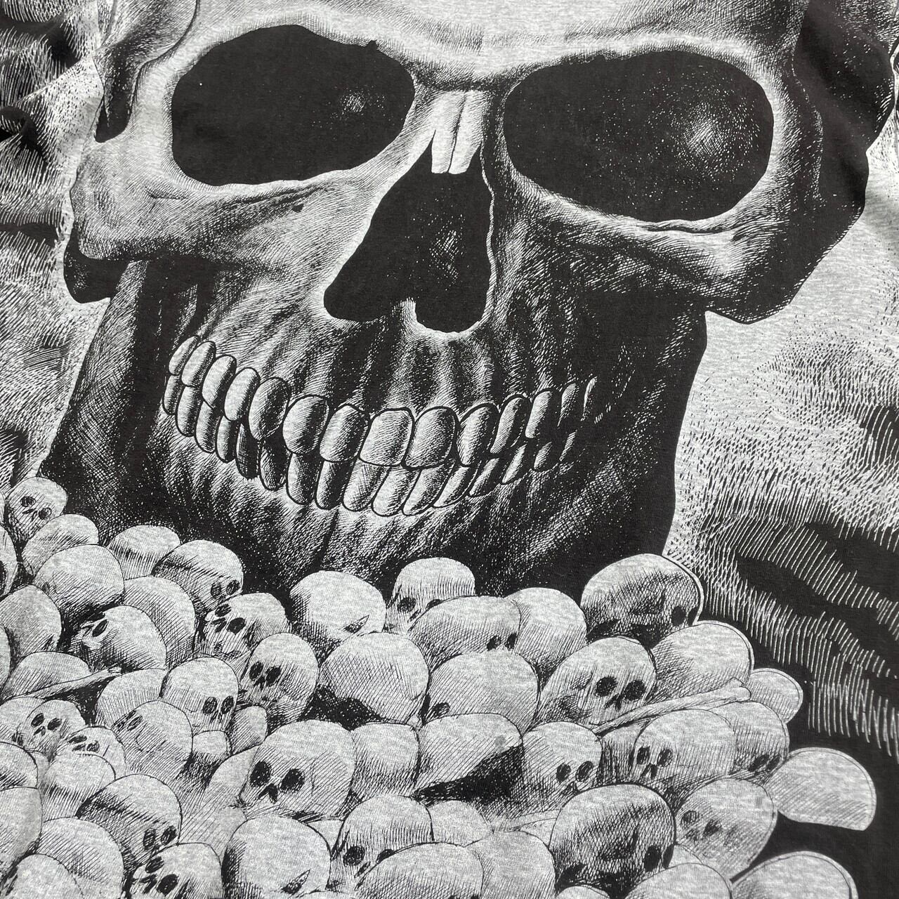 90年代 スカル オールオーバープリントTシャツ ドクロ 髑髏 骸骨