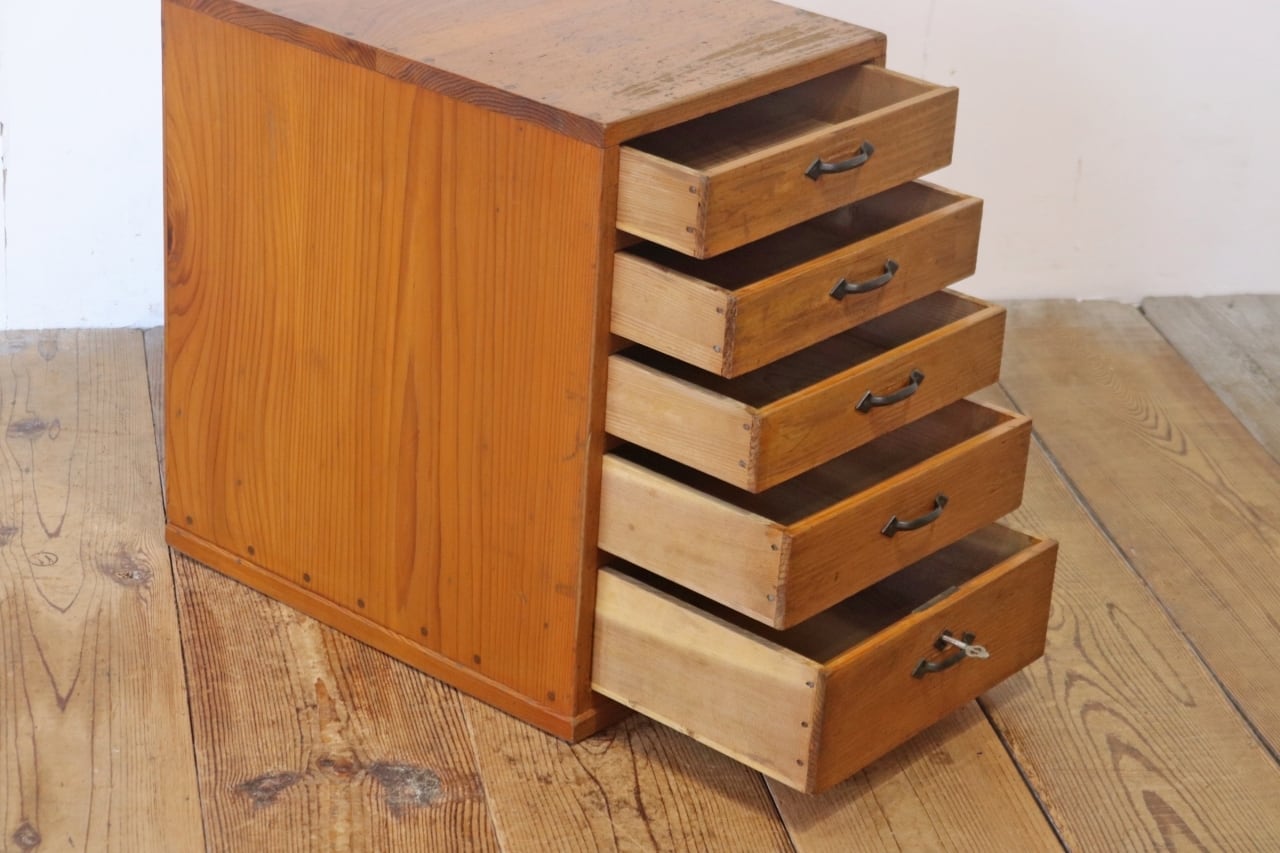 レトロ 卓上 大きめ 小引き出し 抽斗 5杯 収納 小物入れ レターケース