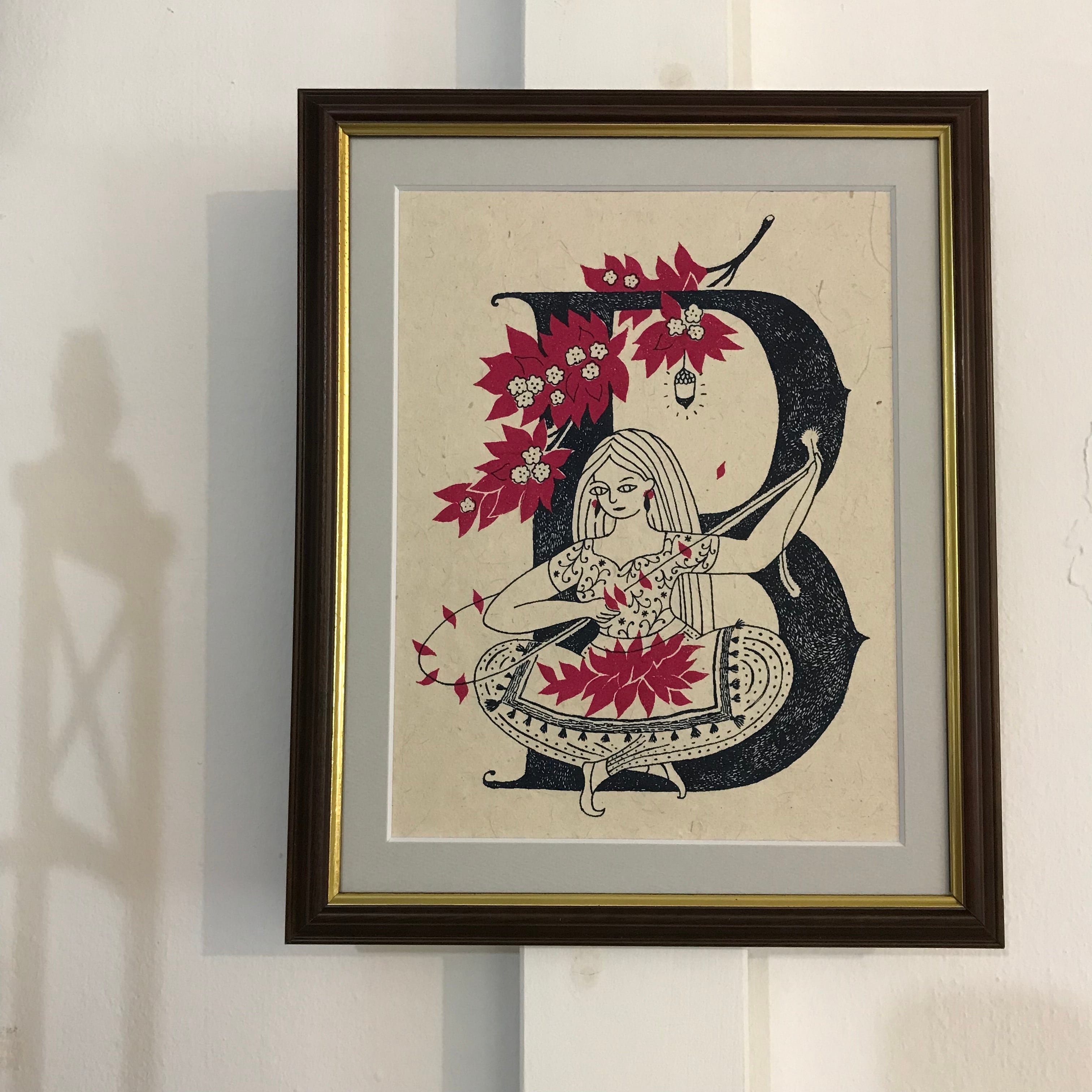 手作り額付きシルクスクリーン応用絵画 title「旅するニャンコ