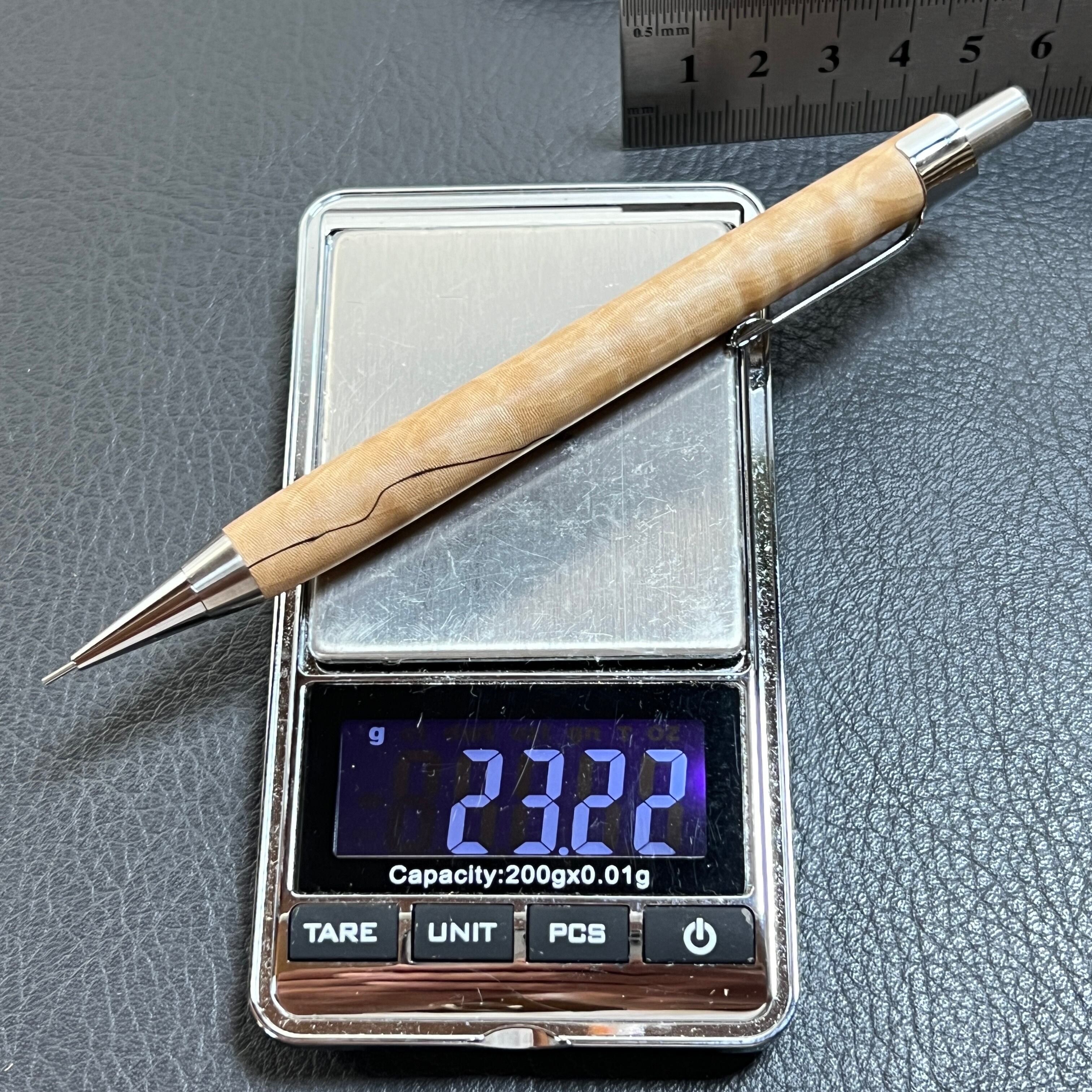 34栃縮杢スポルテッド 木製シャープペン 強低重心 ステンレス | handwood