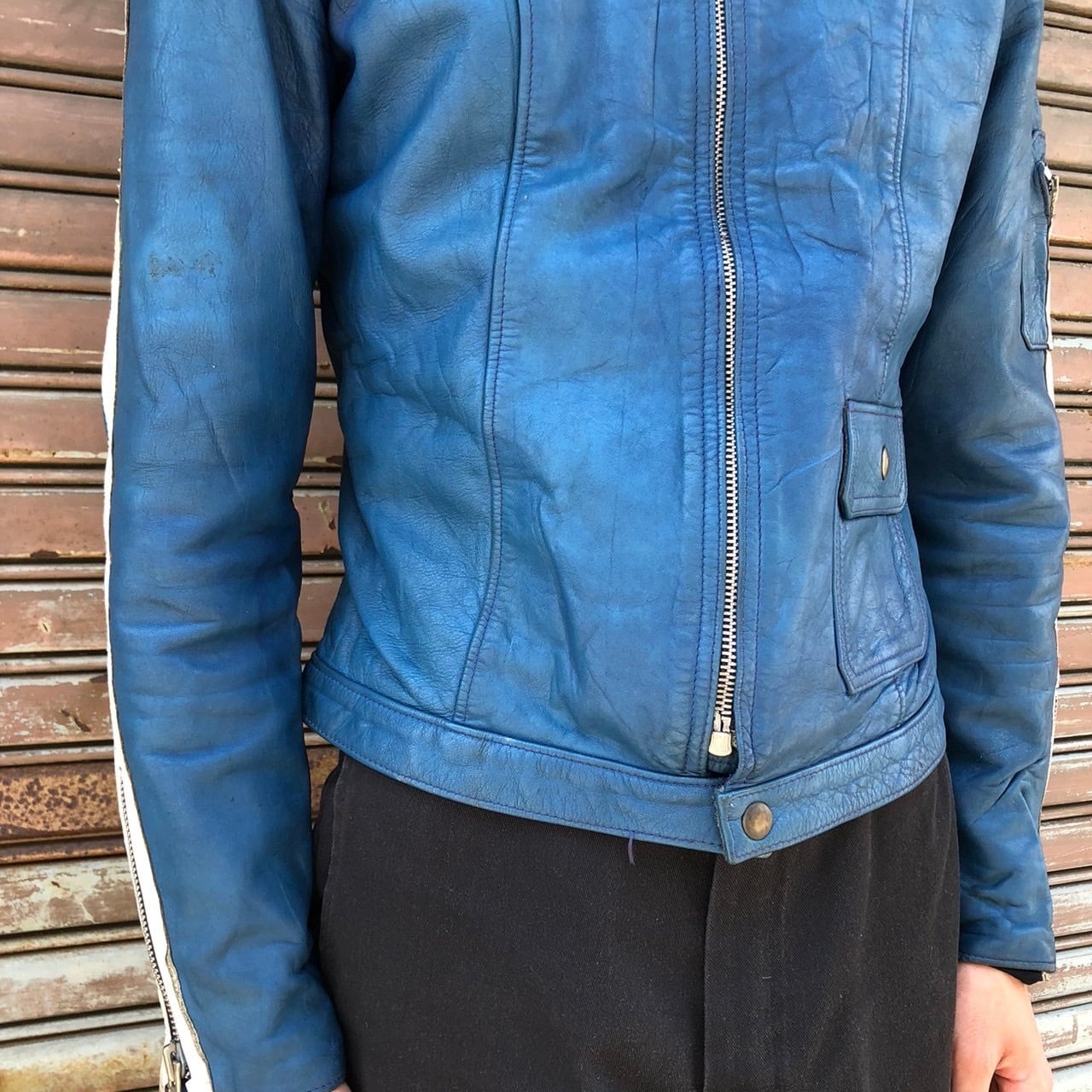 70s フランス製 Christophe ブルー シングルライダース ジャケット