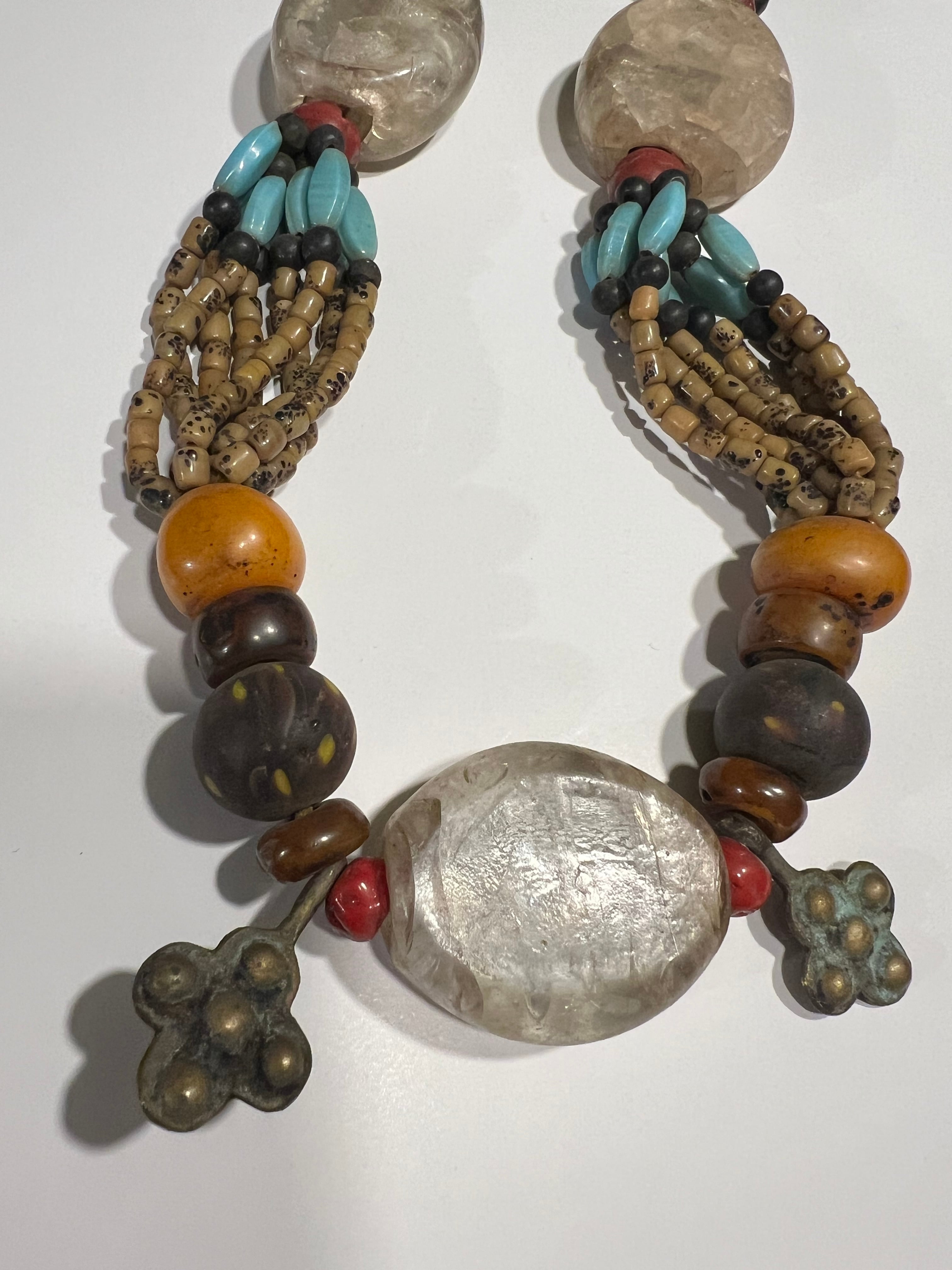 Vintage NAGA glass beads × stone Necklace ( ヴィンテージ ナガ族