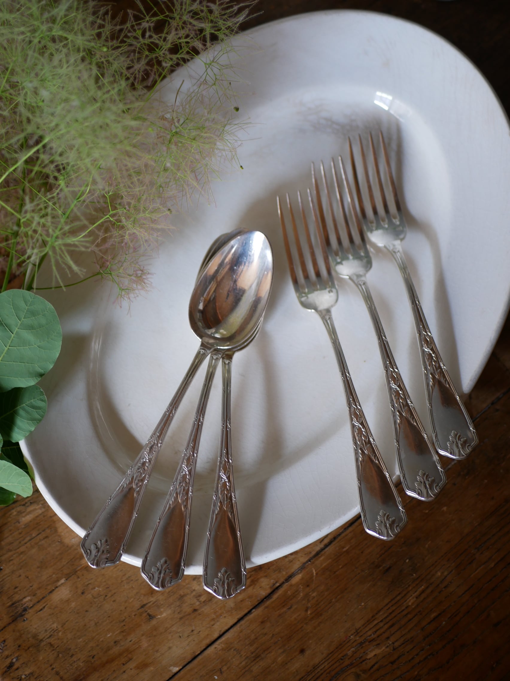 モノグラム入り スプーン＆フォーク シルバープレート フランス