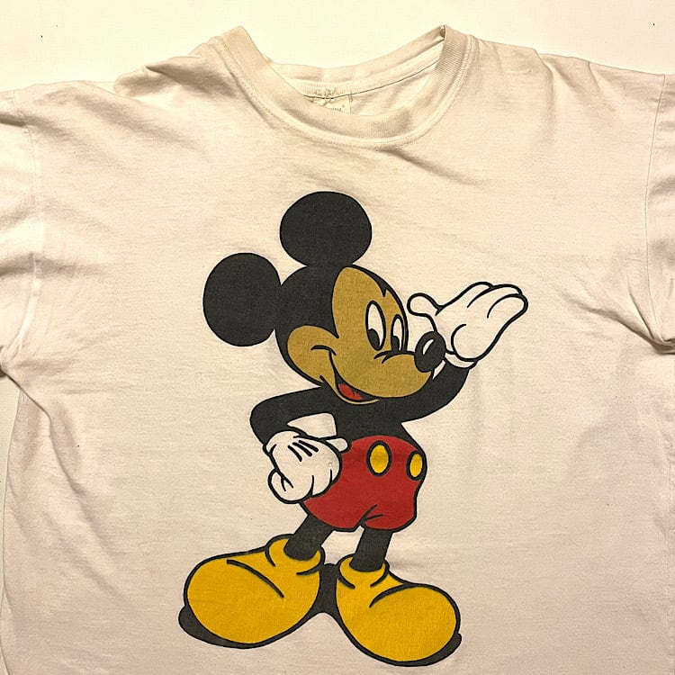 激レア 80s 黒人ミッキーマウス ビンテージ Tシャツ 日焼けミッキー(白