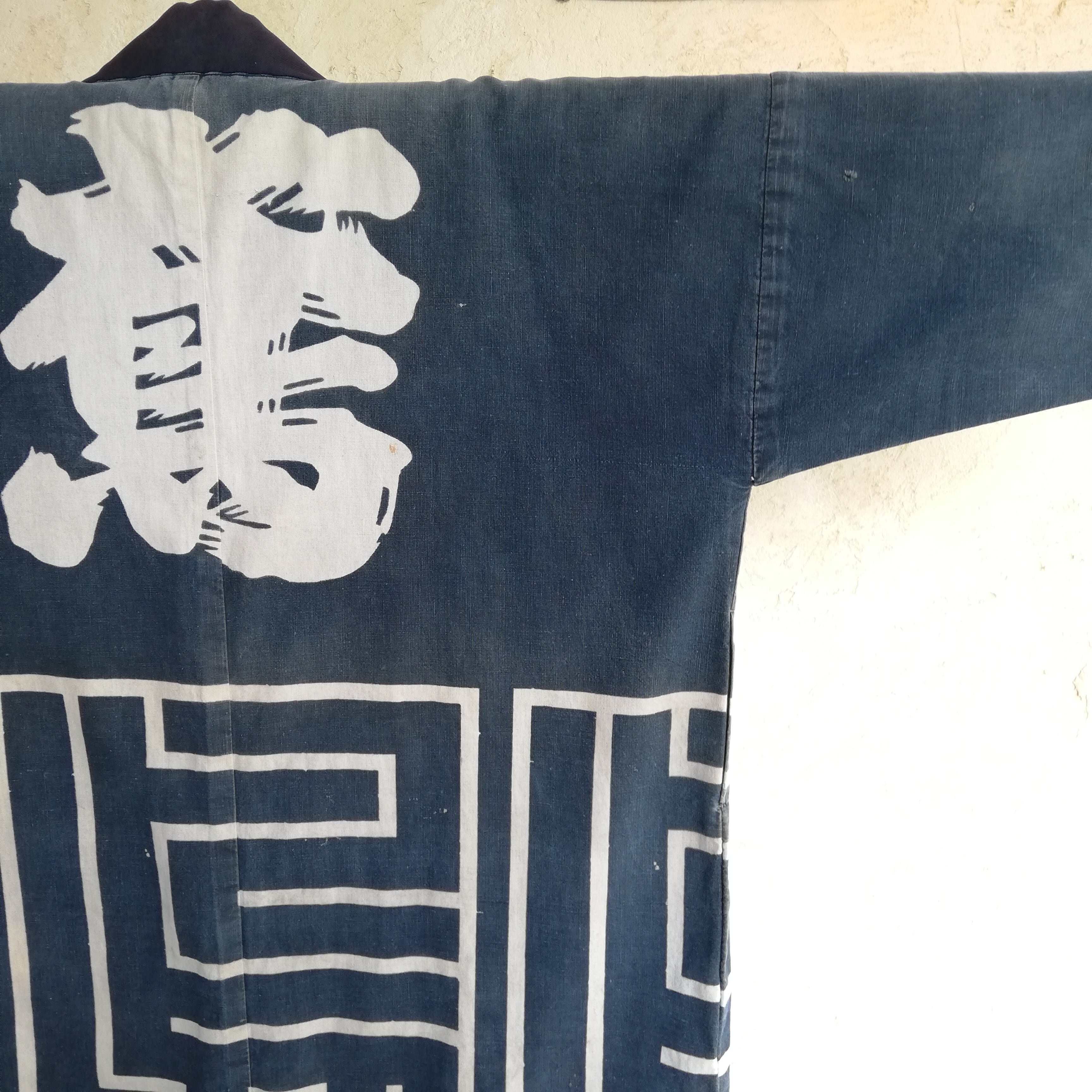 古布 半襦袢 両面染め 型染 藍染 蝶々 桜 古布 半襦袢 両面染め 型染
