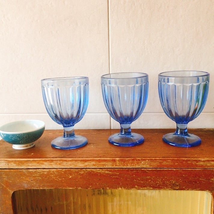 大正〜昭和初期 プレスガラス 幾何学文様 水飲みコップ 大正〜昭和初期