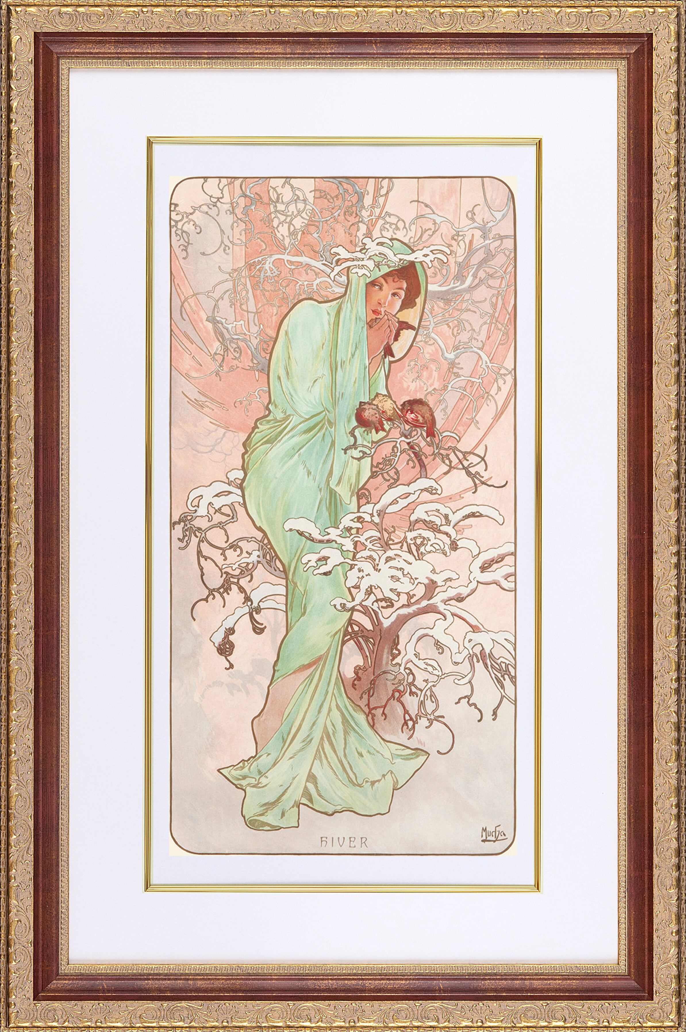 ミュシャ『四季：冬』 リトグラフ・送料無料・新品額装・UVカット