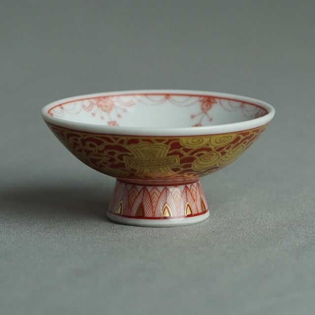 福島武山 赤絵鶴之図 洋盃 ワインカップ九谷焼 百貨店購入品 福島武山