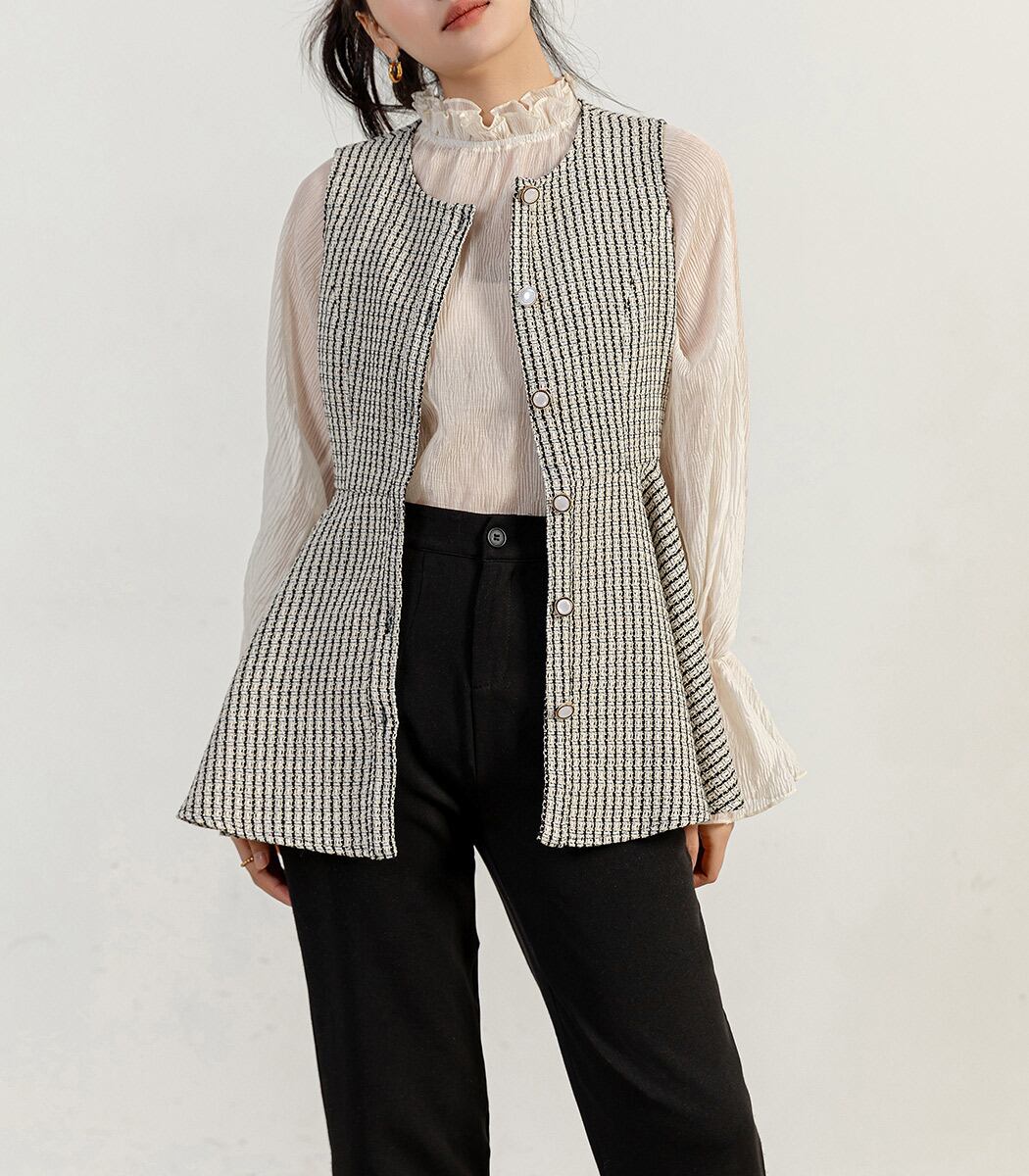 宅配便】ツイード風ペプラムベスト／tops2091 | DAY CLOSET