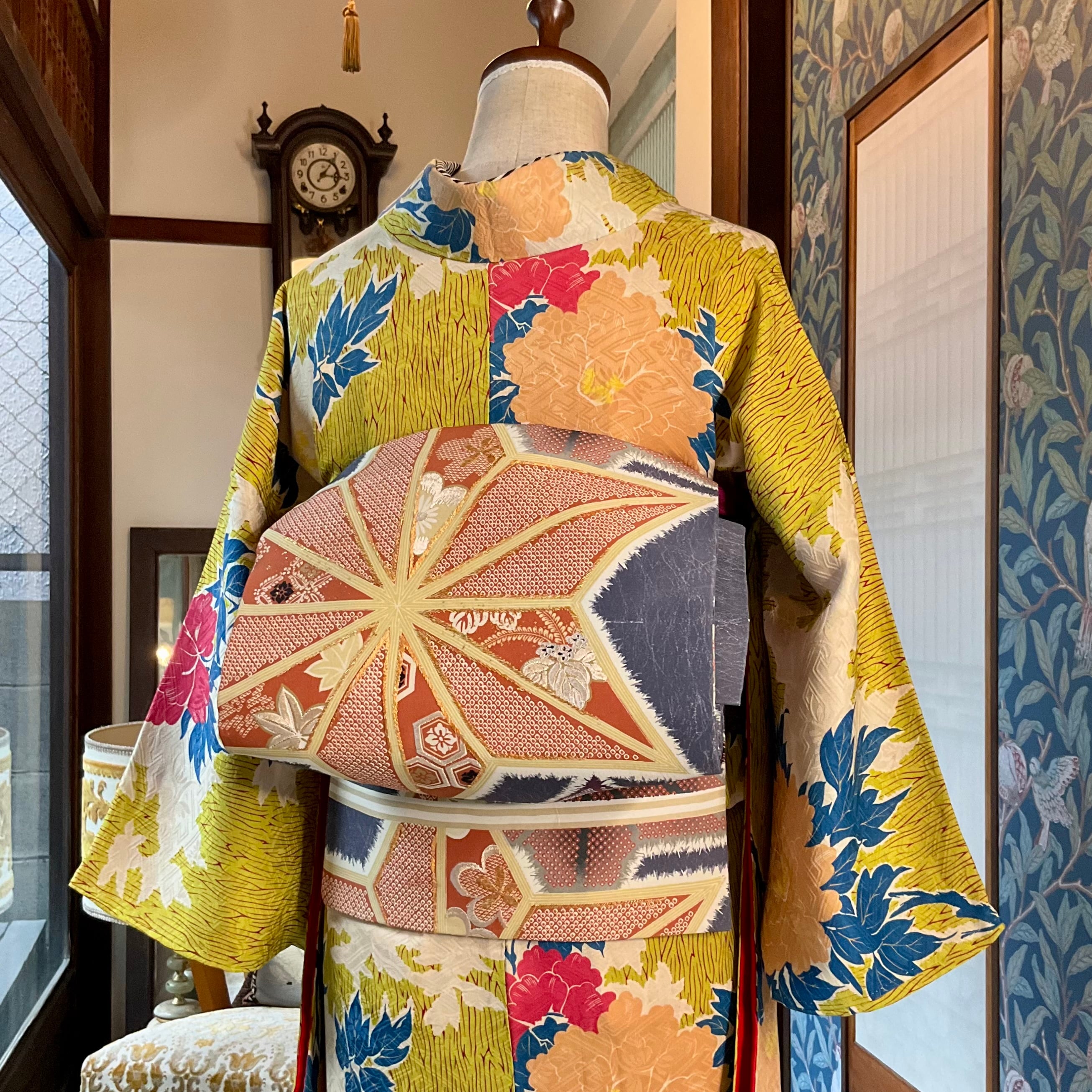 ◇着物 帯 袋帯 刺繍 金糸 草花 扇子 名古屋帯 お洒落文様 ショップ