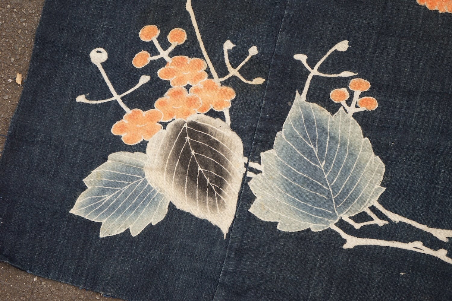 1871 筒描き 4幅 鳳凰 藍染 木綿 古布 明治〜大正 アンティーク