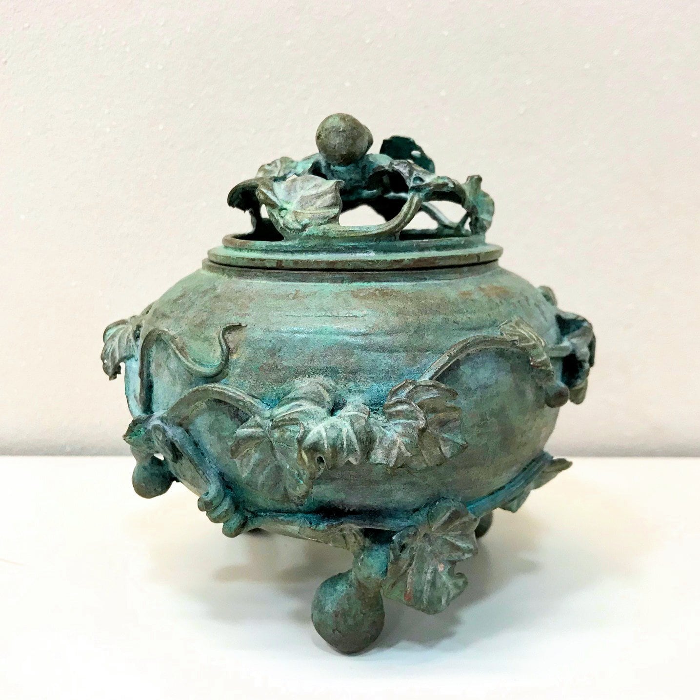 伝統工芸 高岡銅器 洋銀 香炉 龍摘 双鳳凰耳 蝋型鋳物原型師