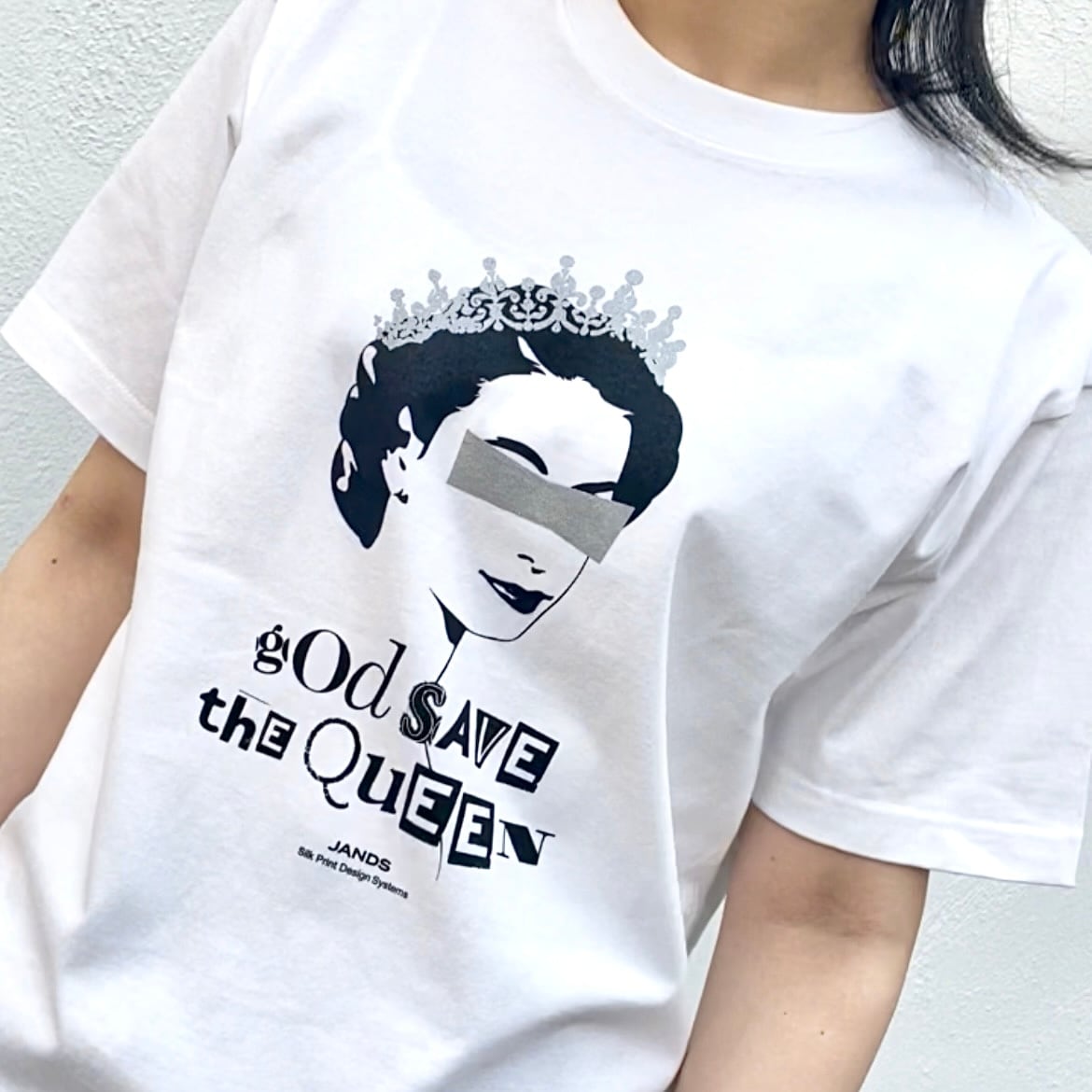 God Save The Queen（ホワイト） | ロックT JandS Silk Print System