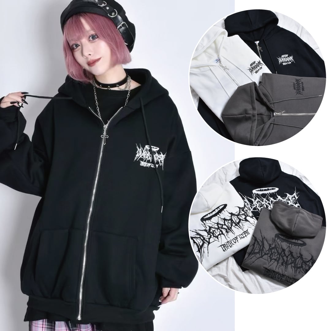 1/3 完売BLACK L再入荷！】サブカル刺繍ロゴ ZIPパーカー(裏起毛