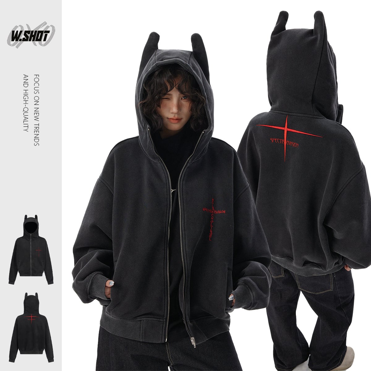 VINTAGE クロス刺繍 ジップパーカー T1390 | wshot