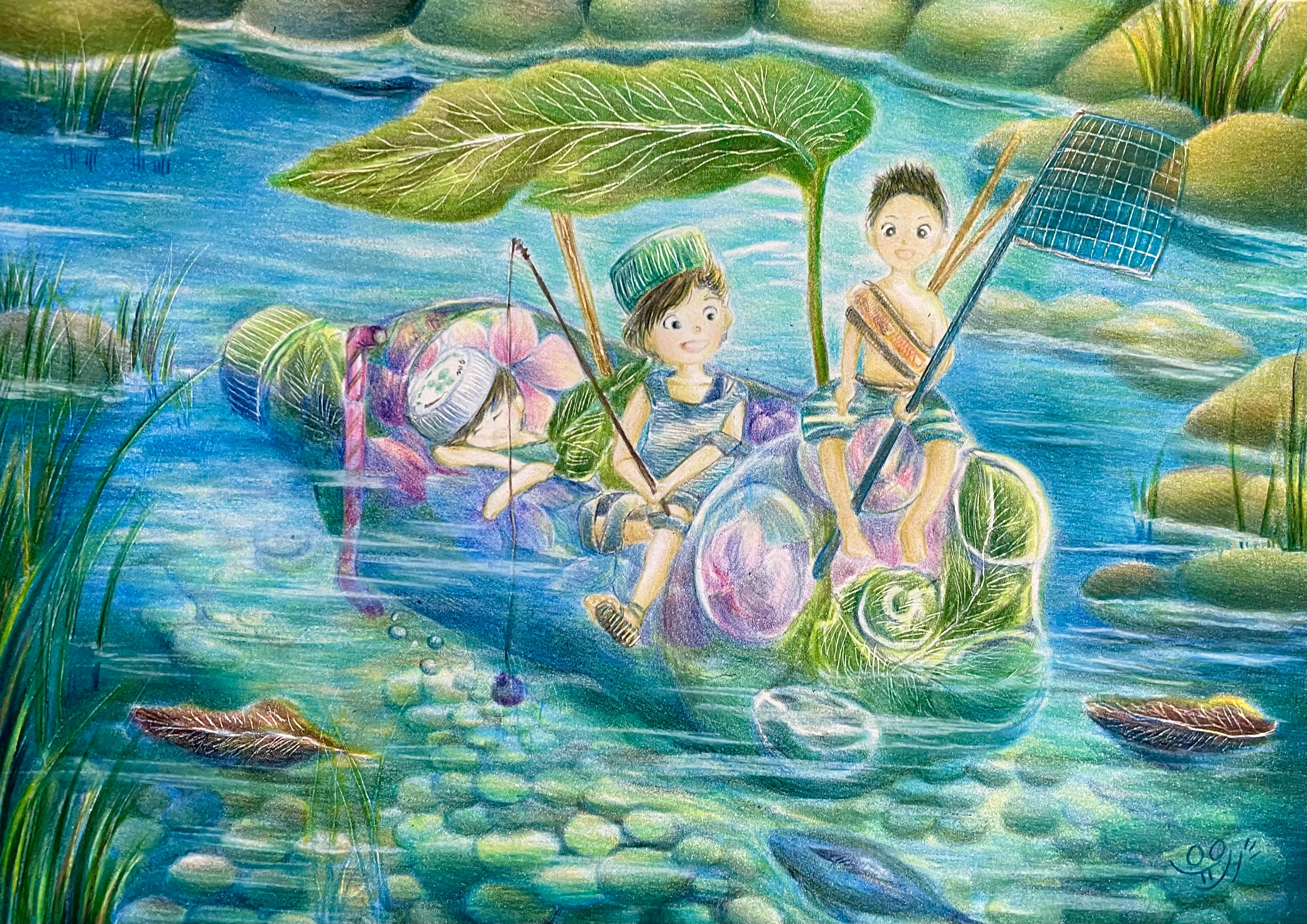 小人の3兄弟 色鉛筆画 原画 色鉛筆 絵 アート イラスト 絵本