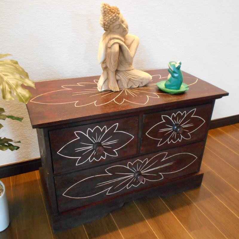 アジアン家具 バリ家具 花柄模様 チェスト 収納家具 完成品家具