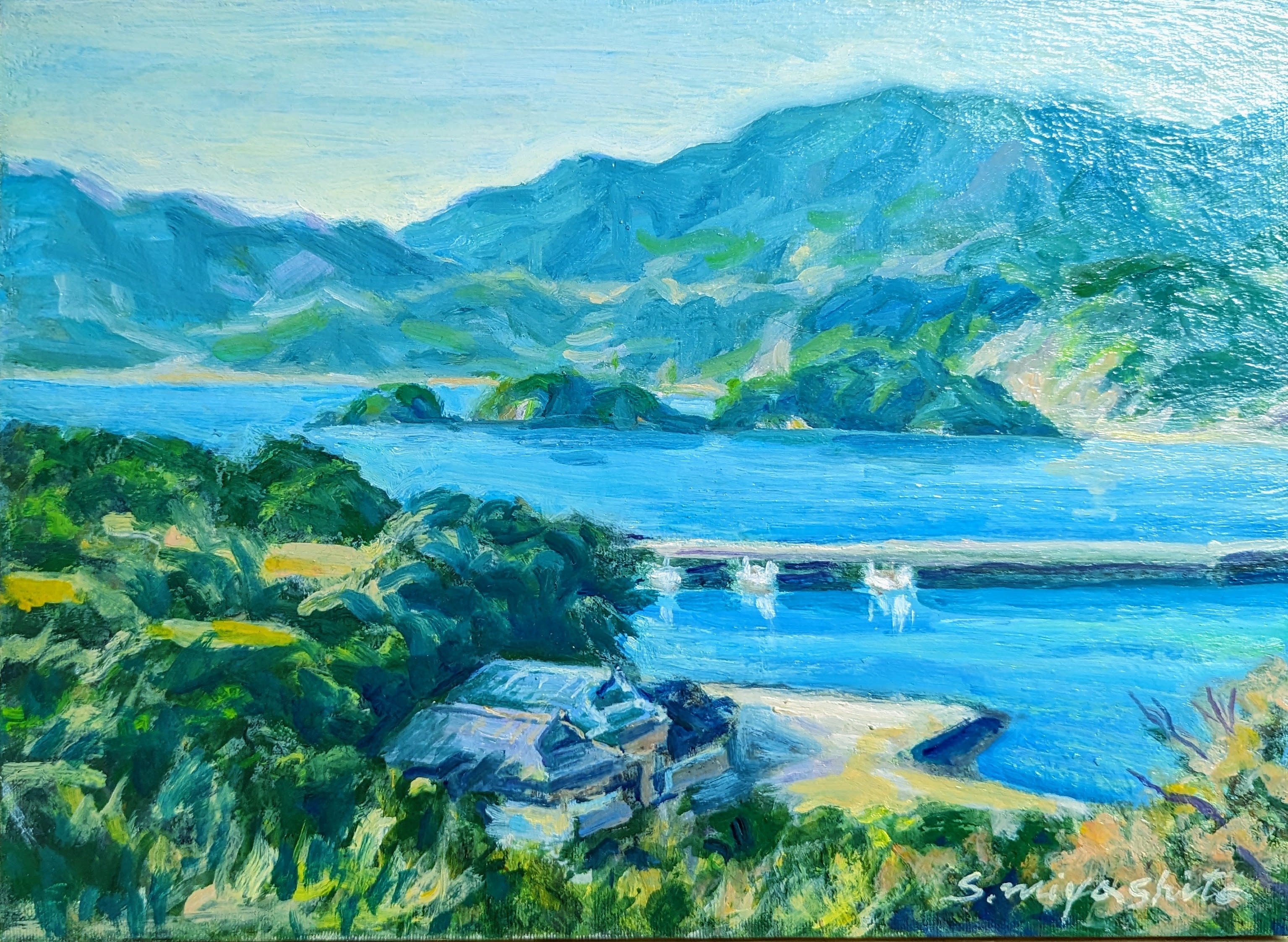 絵画熱帯の棚田風景油彩画