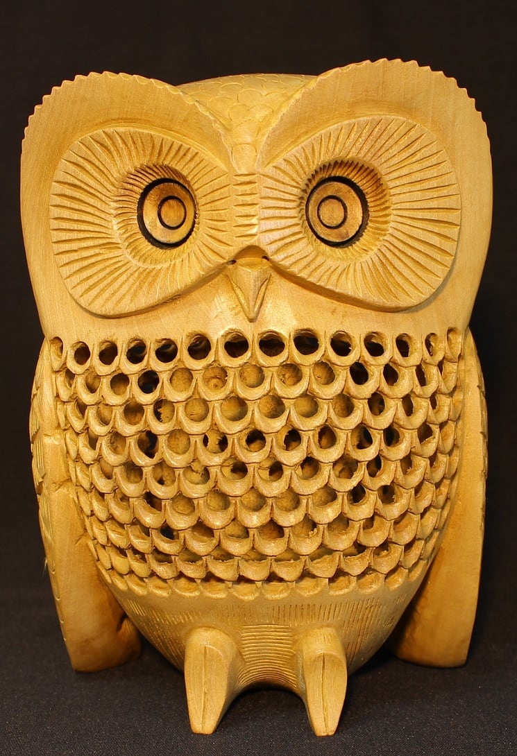 一位一刀彫 鈴木彫刻 枝にフクロウ 伝統工芸品 木製 オブジェ 数量限定