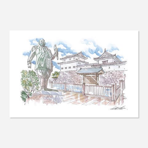 版画 浦田周社 駿府城の面影 額装 家康 版画 浦田周社 駿府城の面影