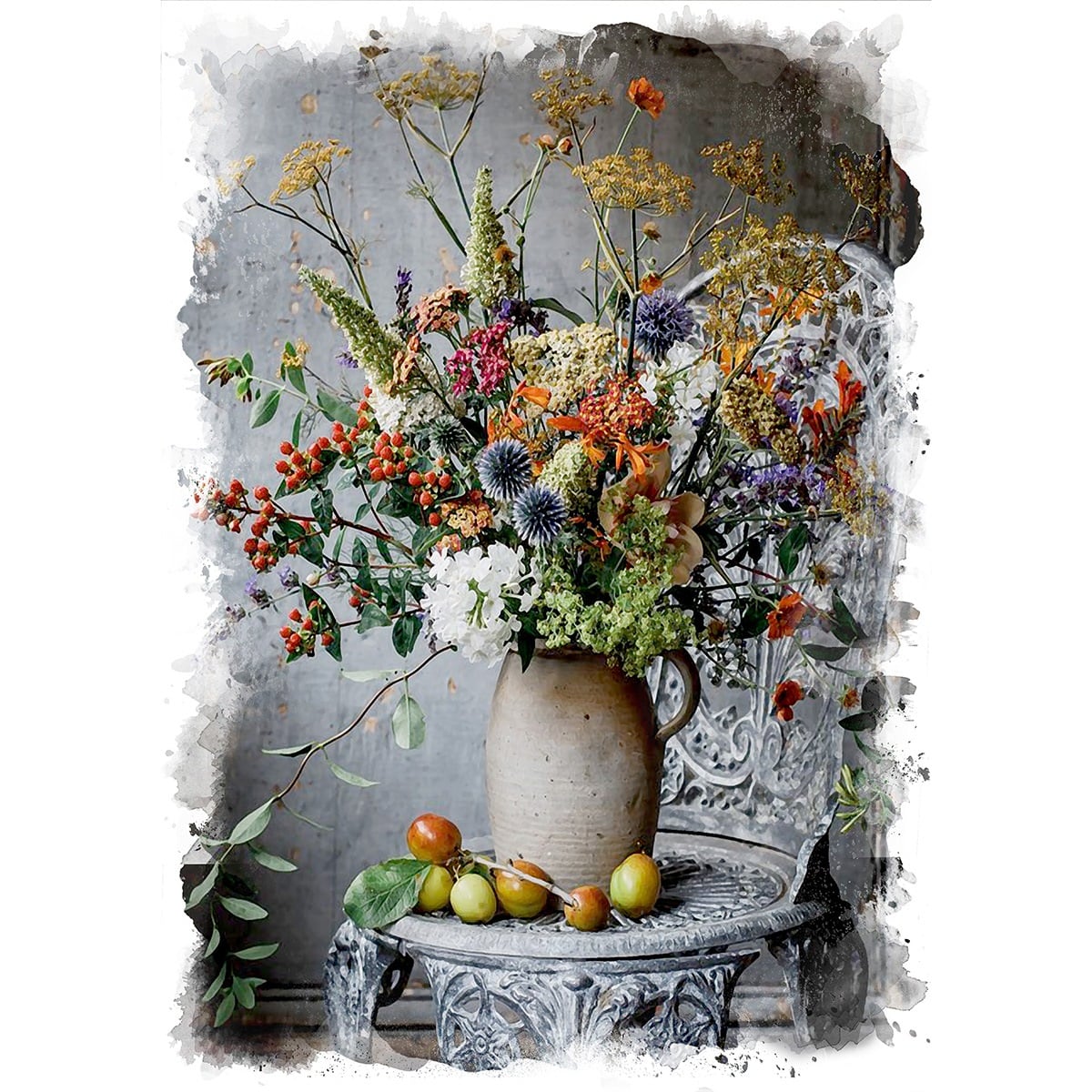 絵画 インテリア 絵 額付(黒) 油絵 uF6-061704 花 絵画 インテリア 絵