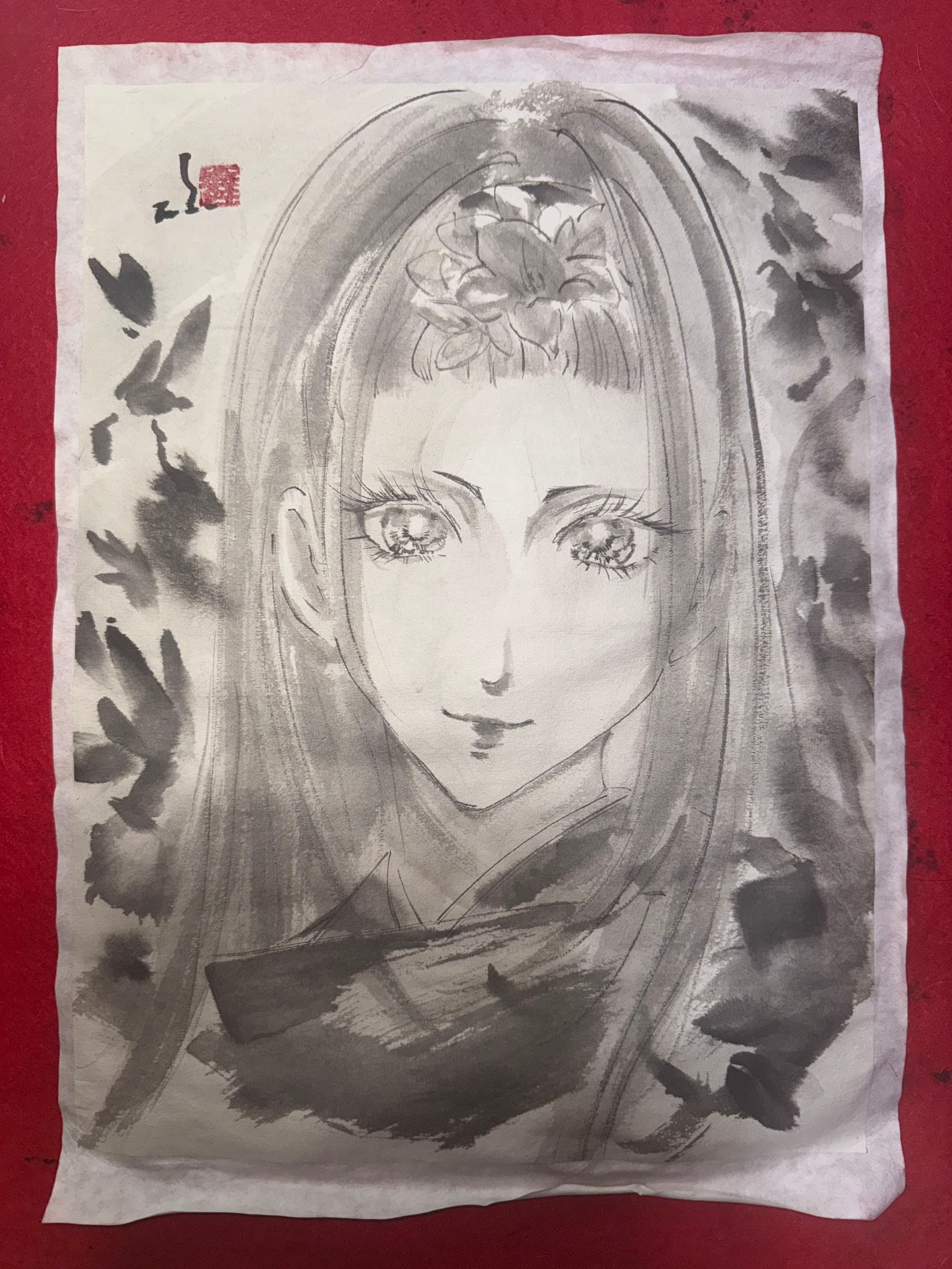 逃げ上手の若君 北畠顕家 美人画 肉筆画 墨絵 水墨画 原画 現品限り