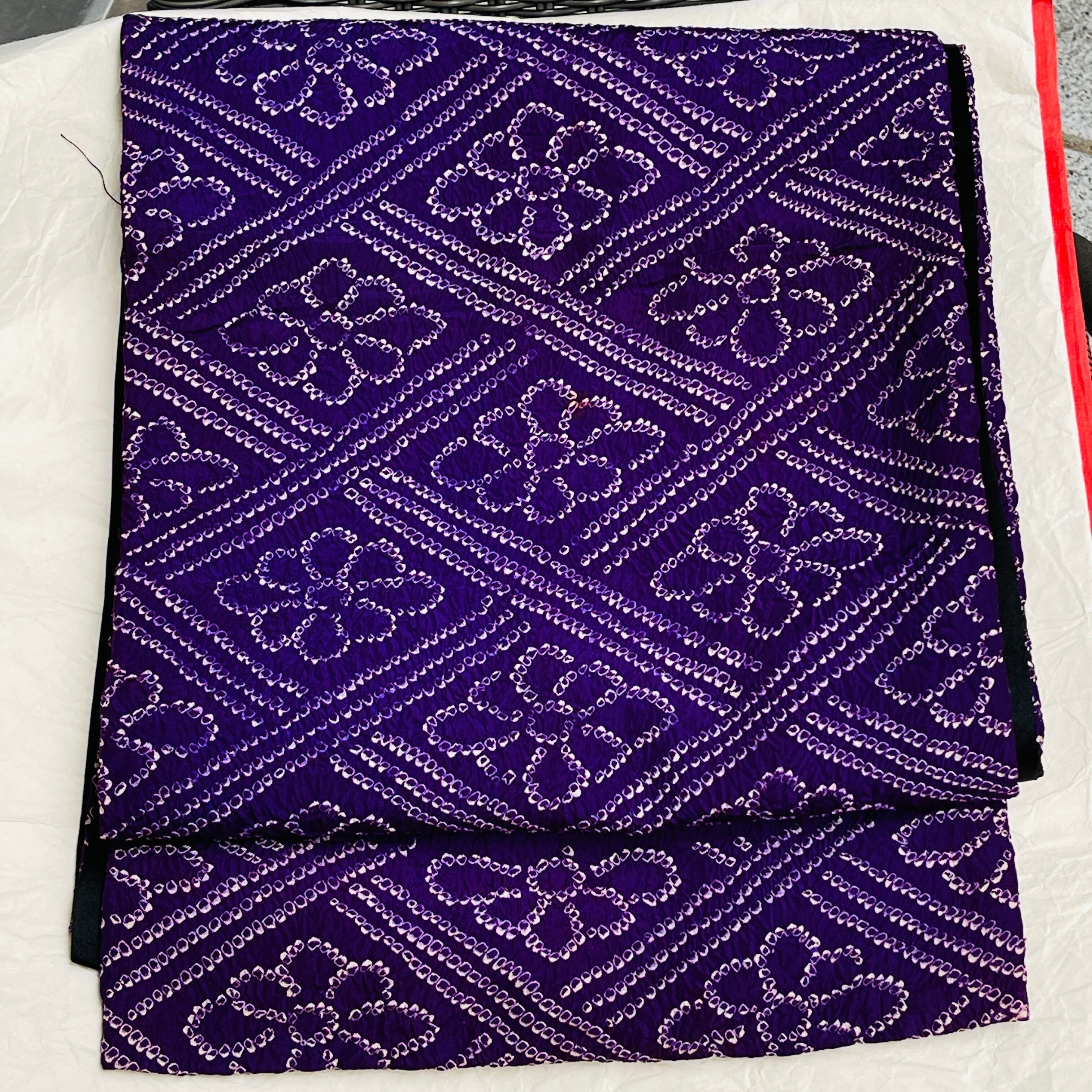 正絹 袋帯 昼夜帯 黄金ムガ蚕 ベージュ 暗い紫