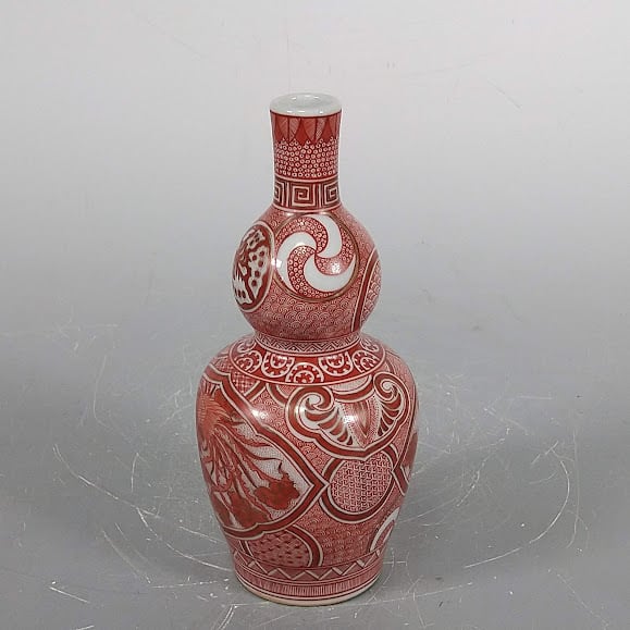 エビス】徳利 九谷焼 福印 金彩赤絵唐草文景色図 金襴手 赤絵 御銚子 瓢形