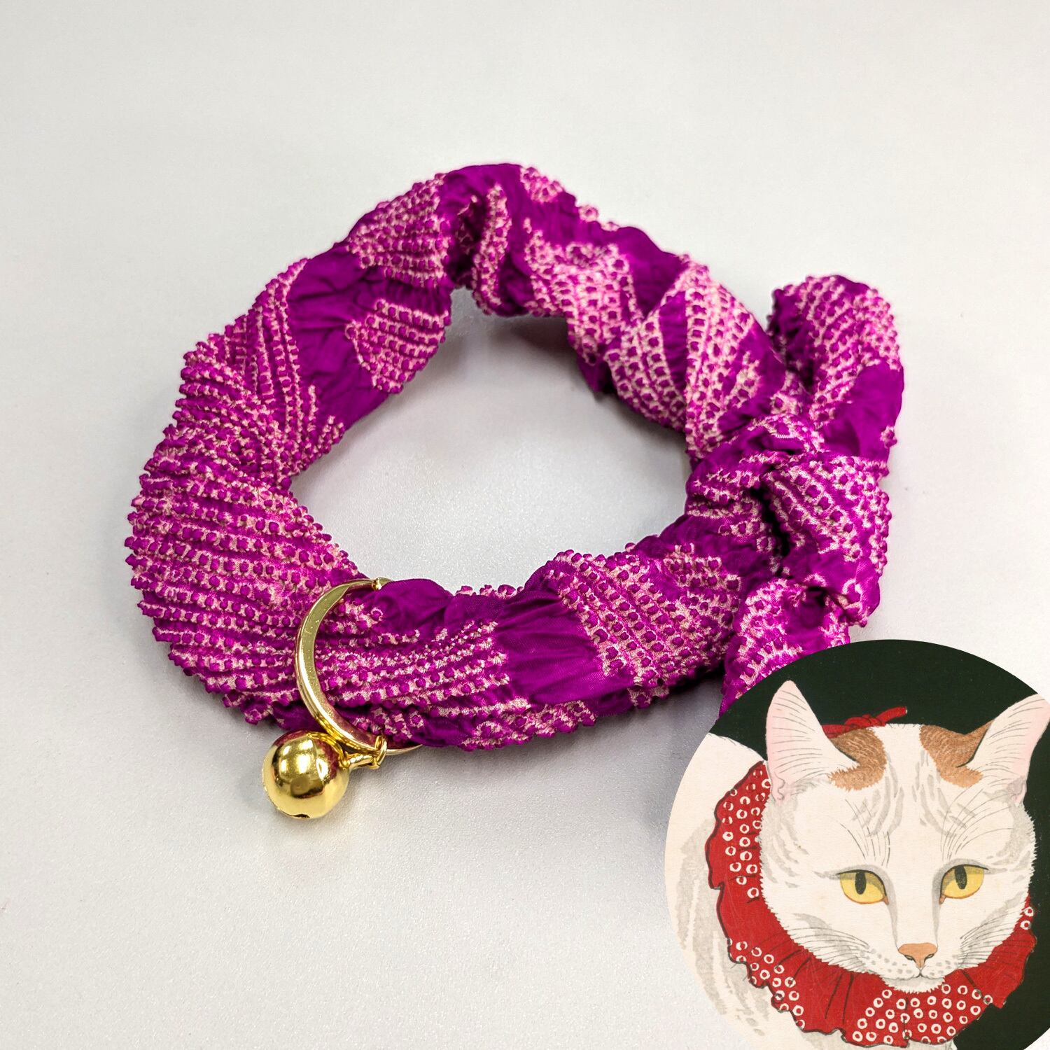 つまみ細工シングルリボン(薄紫)わんちゃん猫ちゃん用首輪 和風つまみ