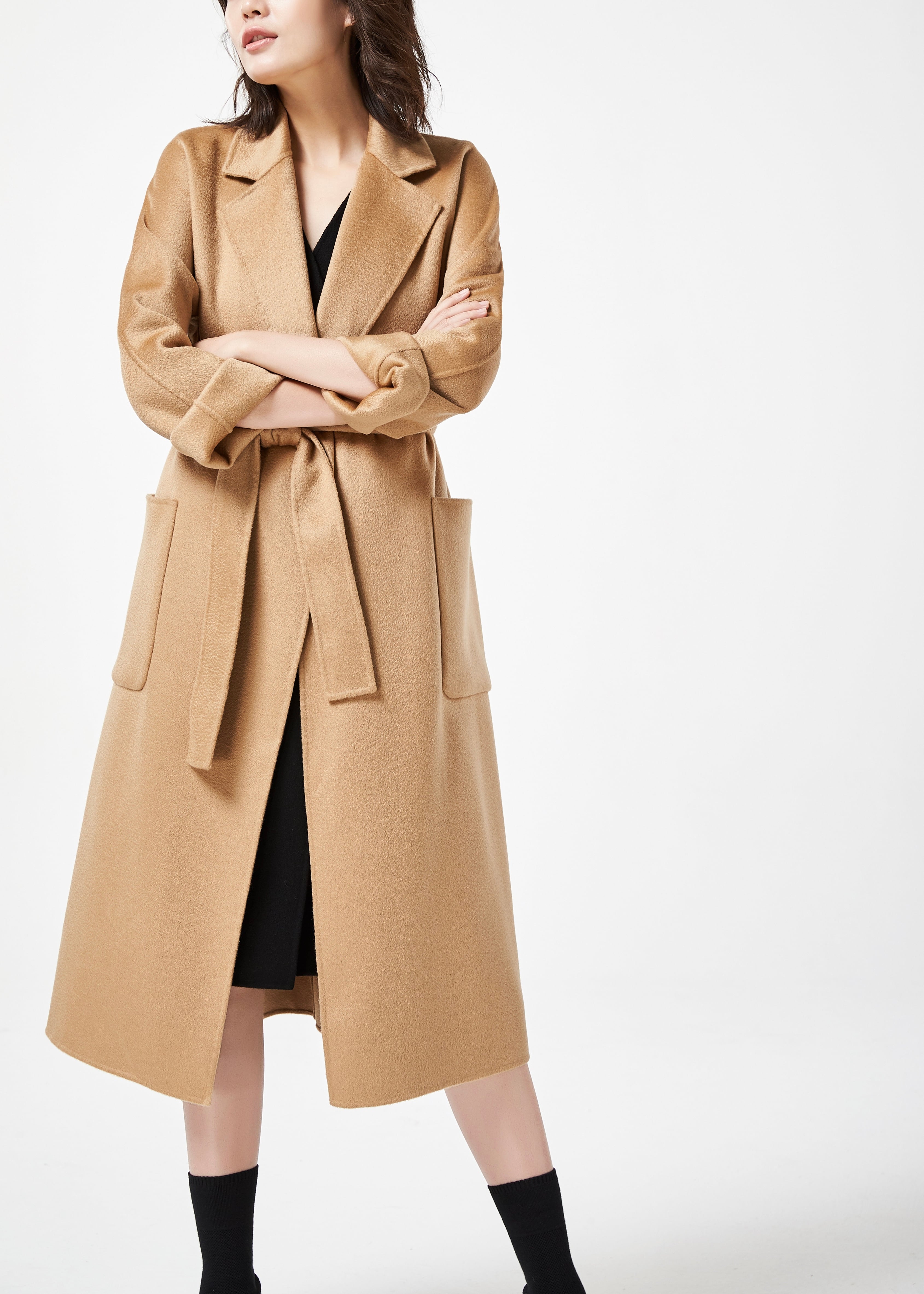定番】カシミヤブレンドロングリバーコート-キャメル | Susy.