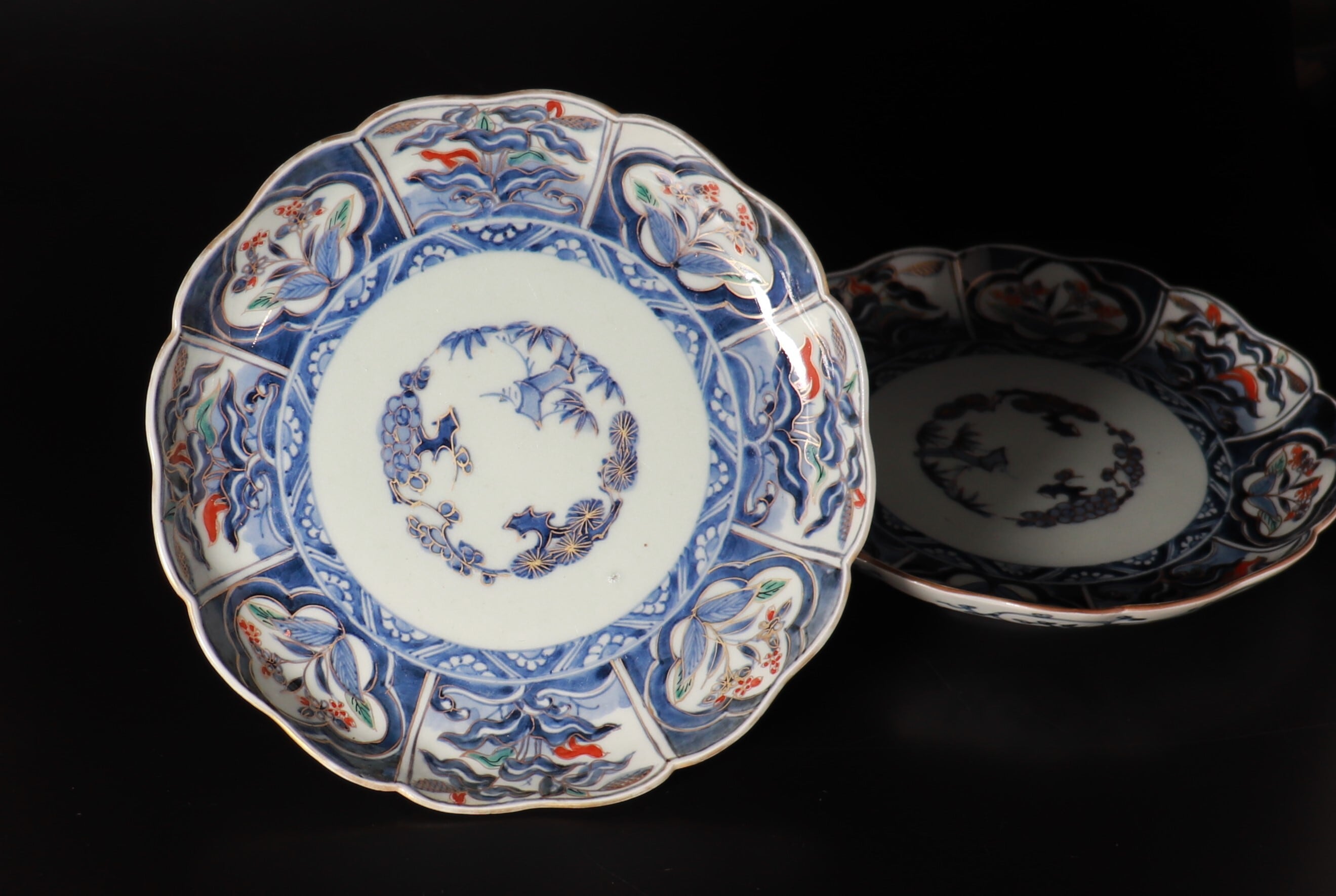 古伊万里染付唐獅子牡丹文輪花皿 3客組 | KATAKAGO_TOKYO