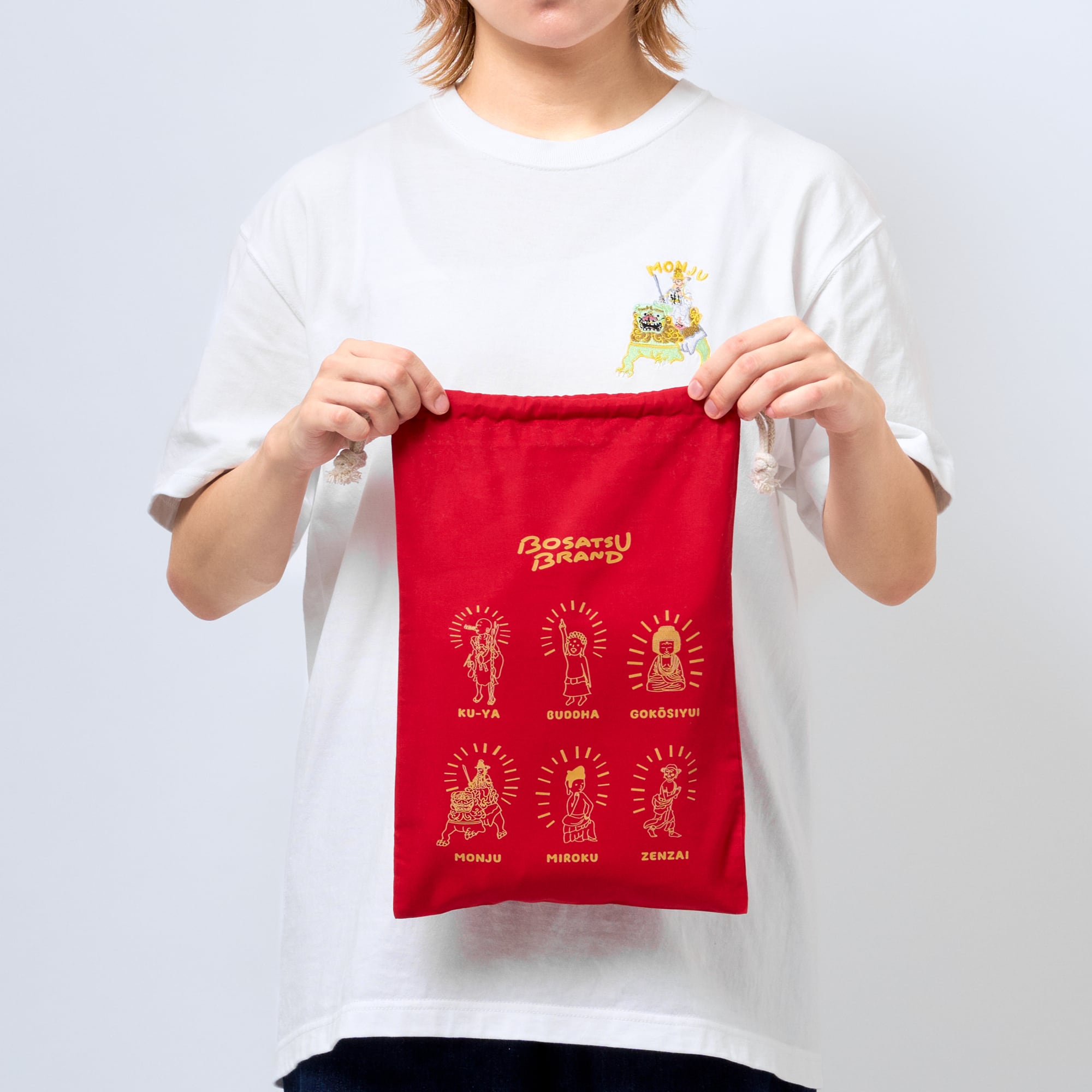 仏像といっしょに(5周年記念) 仏像 巾着袋 A4サイズ / 赤 | BOSATSU