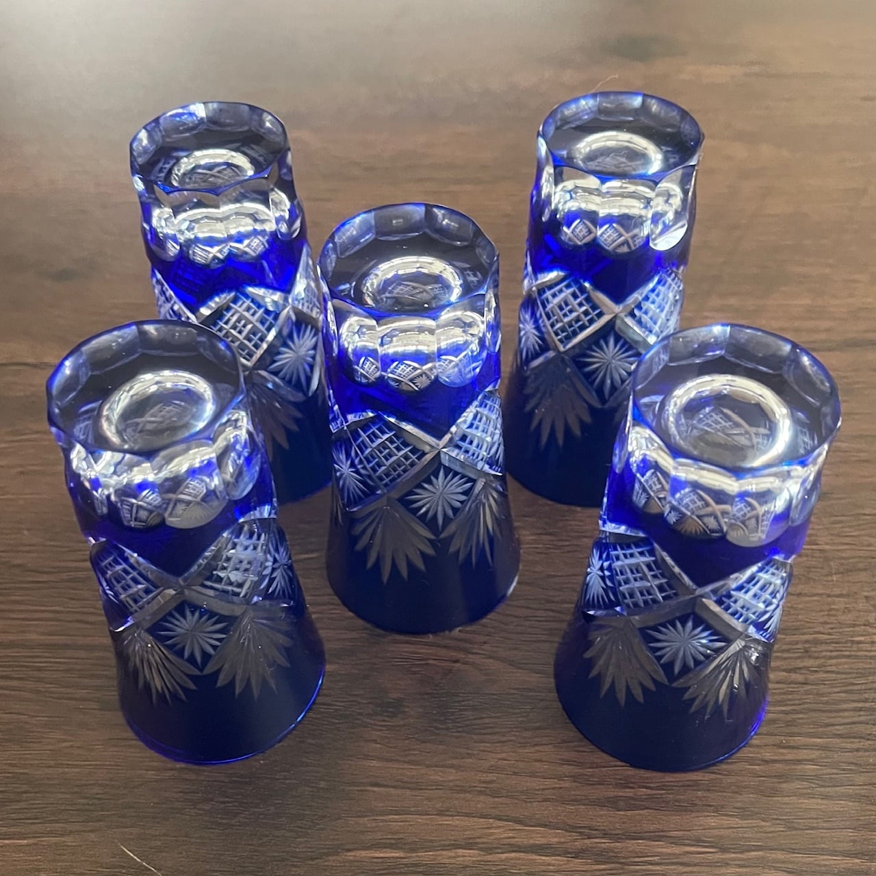 切子グラス 5客 色被せガラス 青 no109 | 古美術 希 のぞみ 美術