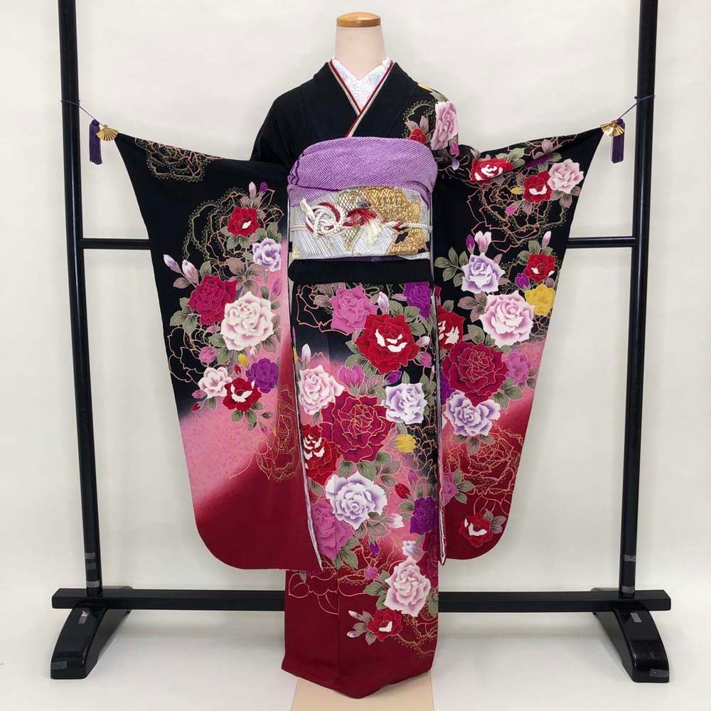 振袖 フルセット 長襦袢、草履、紙飾りセット 成人式 赤ぼかし トール