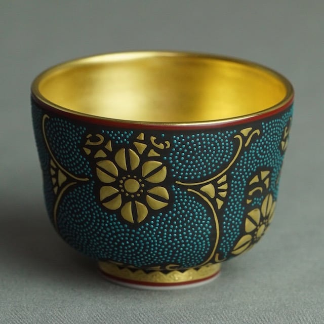 二代仲田錦玉 渦打青粒金彩酒盃［桐箱付］ | ギャラリー銀乃月