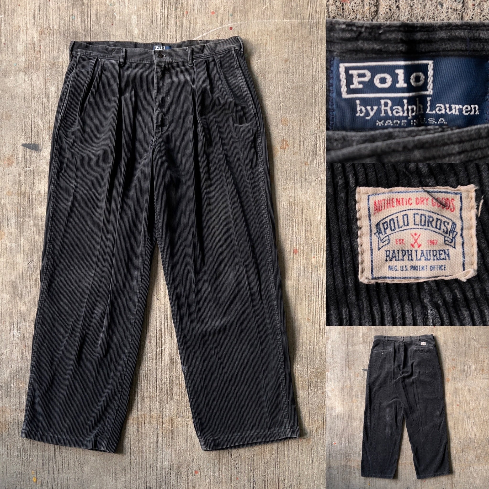 90's POLO by Ralph Lauren インタック太畝コーデュロイパンツ 炭黒