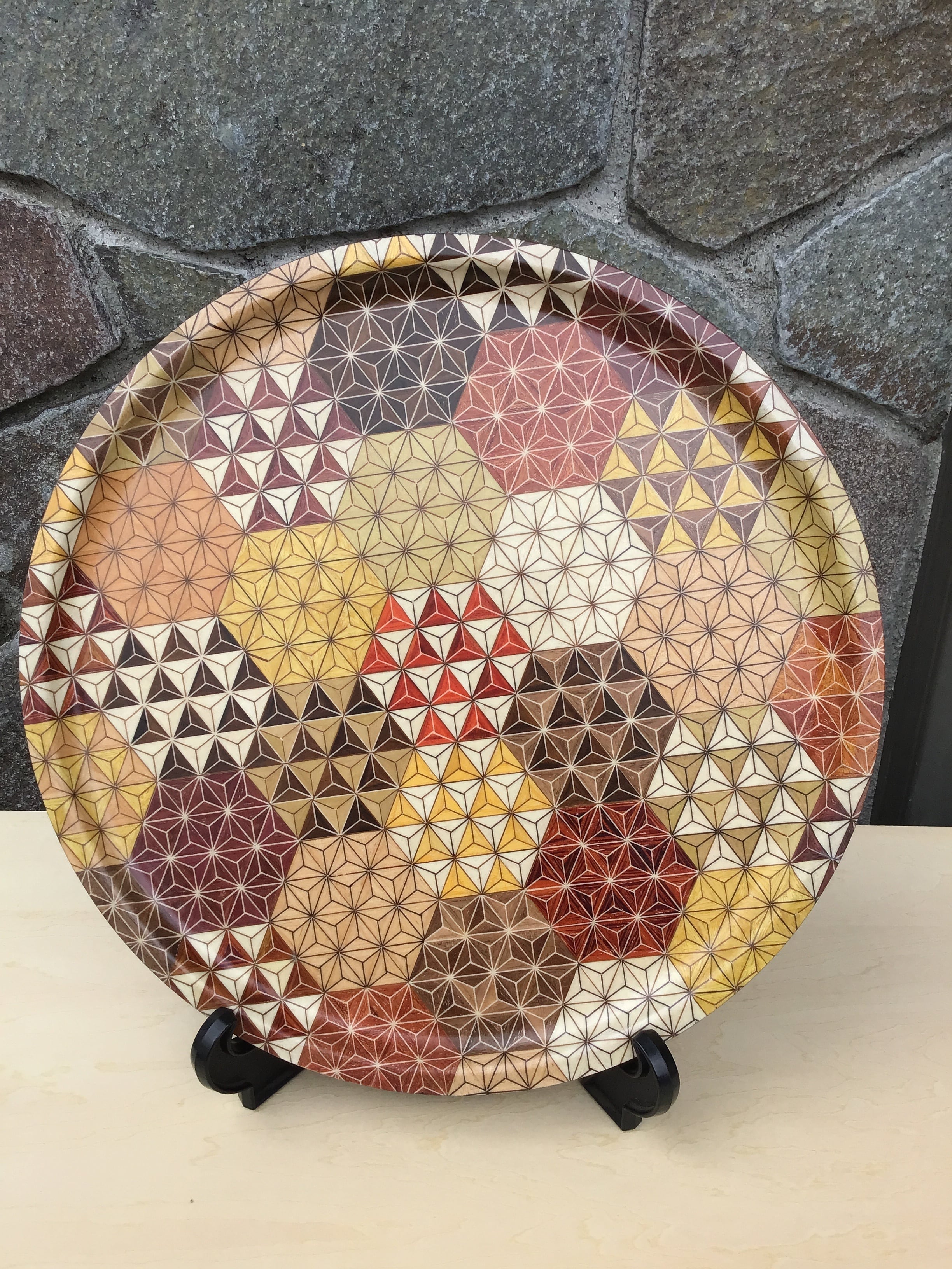 箱根寄木細工 尺丸盆 亀甲麻の葉 | kiroshop