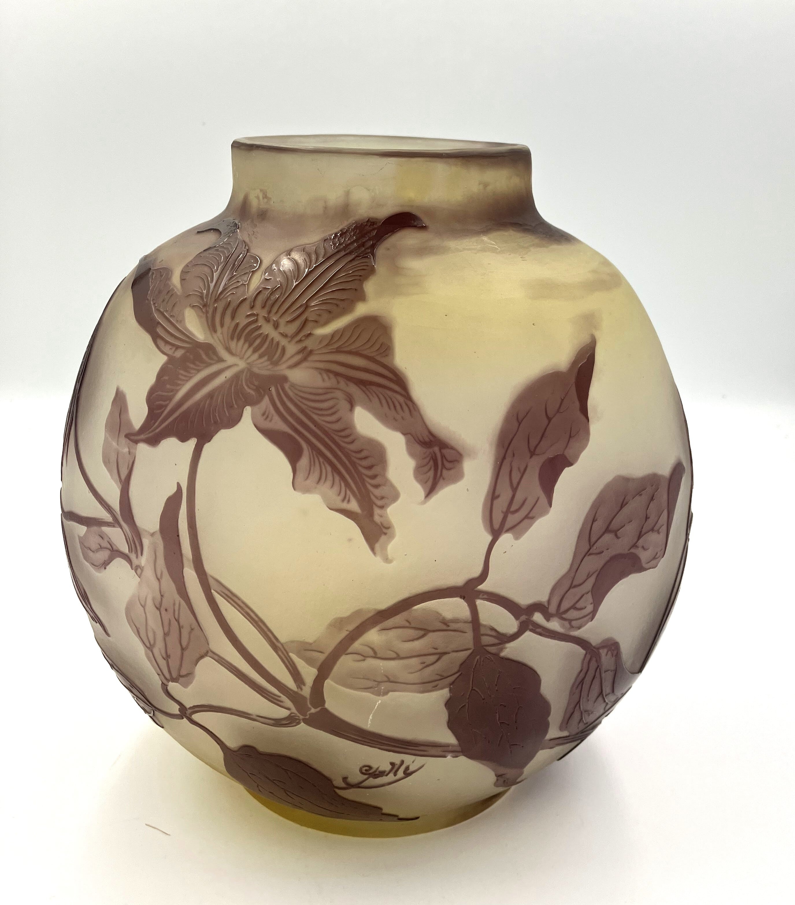 仏蘭西十九世紀 エミール・ガレ作 花文 飾絵皿 サイン入 額装 K R5293B