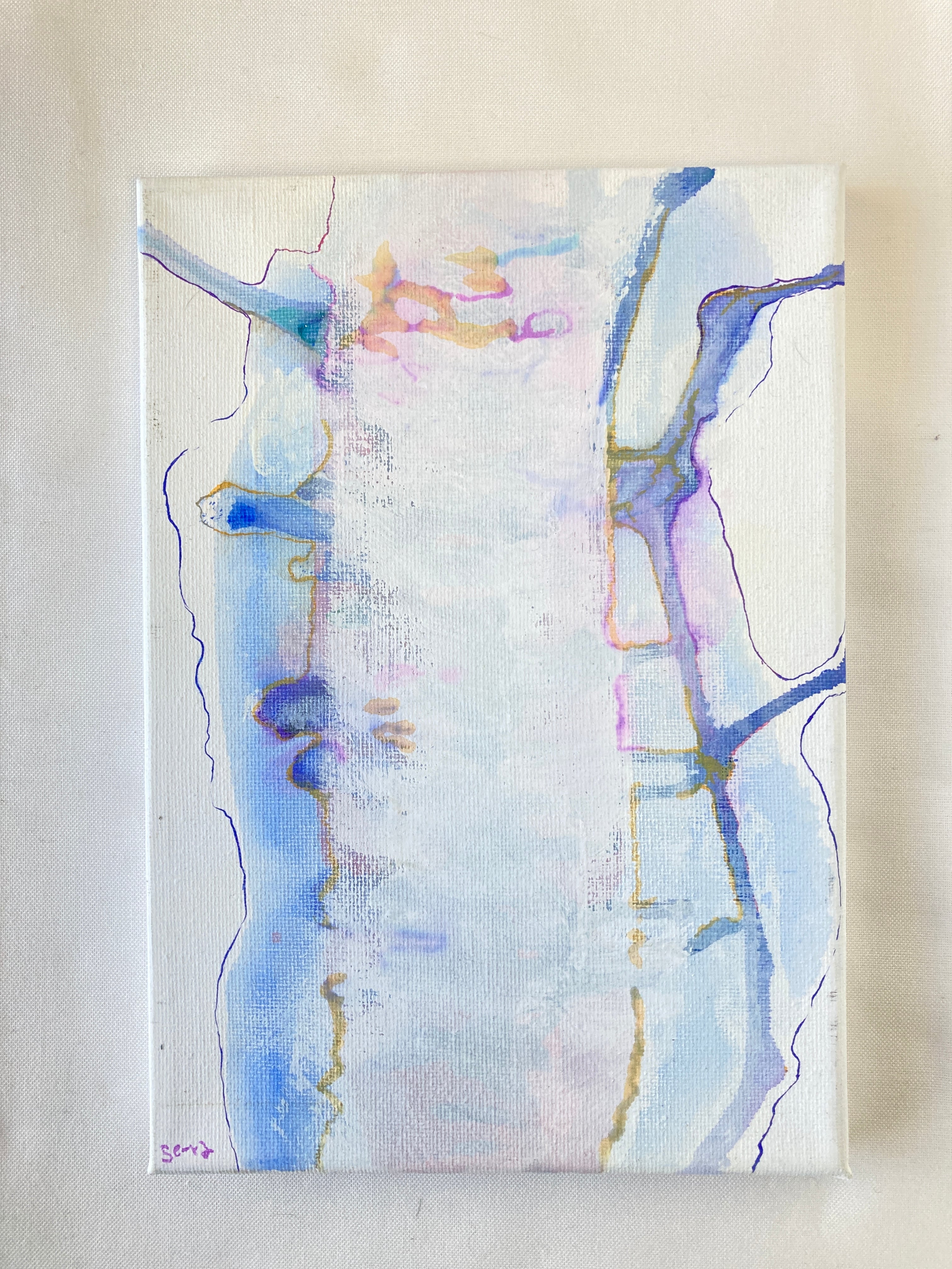 絵画 835 油絵/抽象画風/斑紋/S4号 青と緑の抽象油彩画 絵画 835 油絵