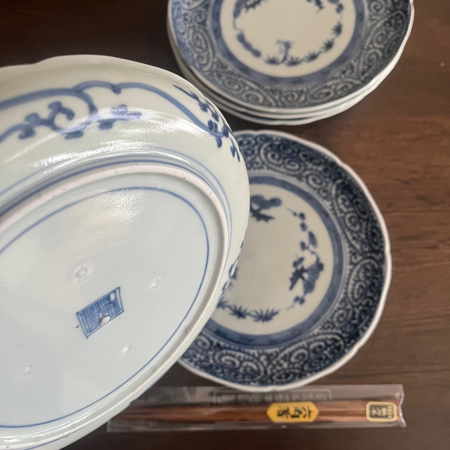 古伊万里 染付 なます皿 たこ唐草 4枚 [B31465] 古伊万里 染付 なます